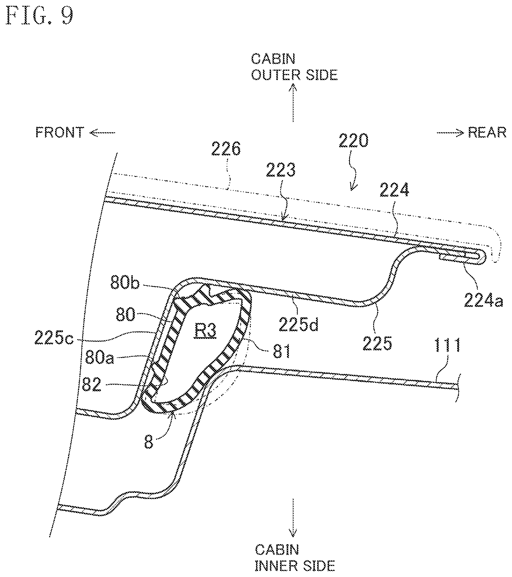 Patent US11780307 Figure 9 – Sealing member for vehicle door