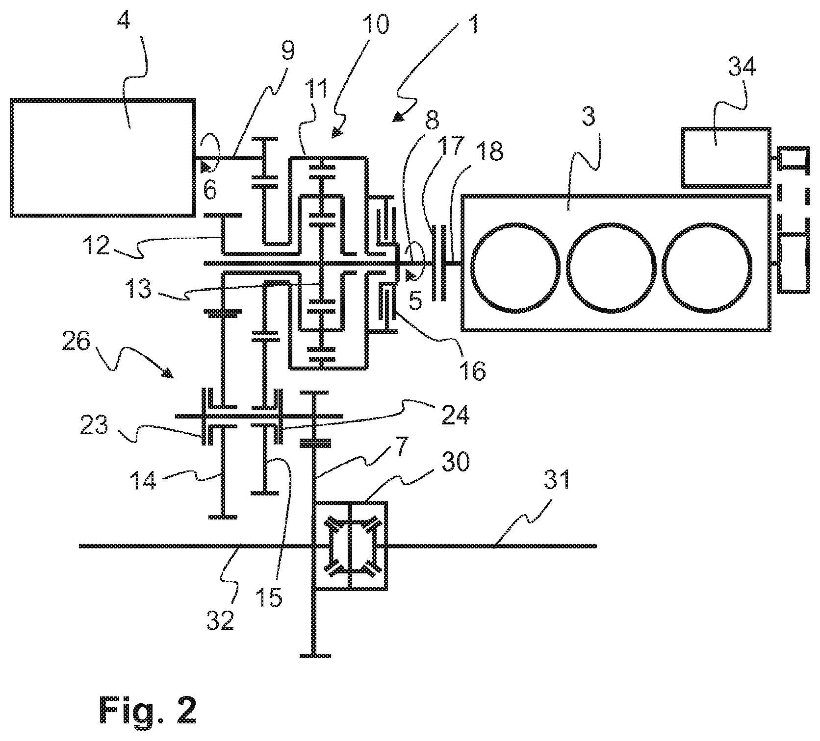 Patent US11780315 Figure 2 – Transmission assembly for a hybrid vehicle
