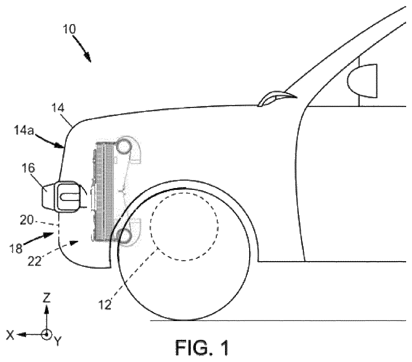 Patent US11780321 Figure 1 – Cooling module for an electric motor vehicle, comprising a tangential-flow turbomachine