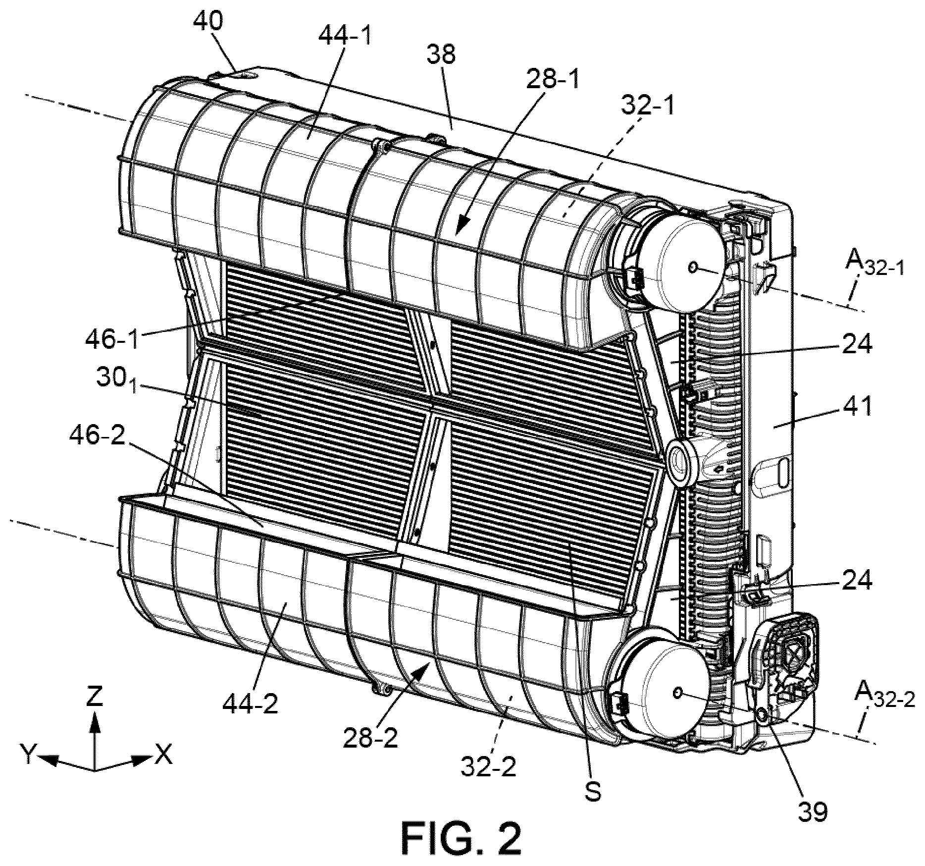 Patent US11780321 Figure 2 – Cooling module for an electric motor vehicle, comprising a tangential-flow turbomachine