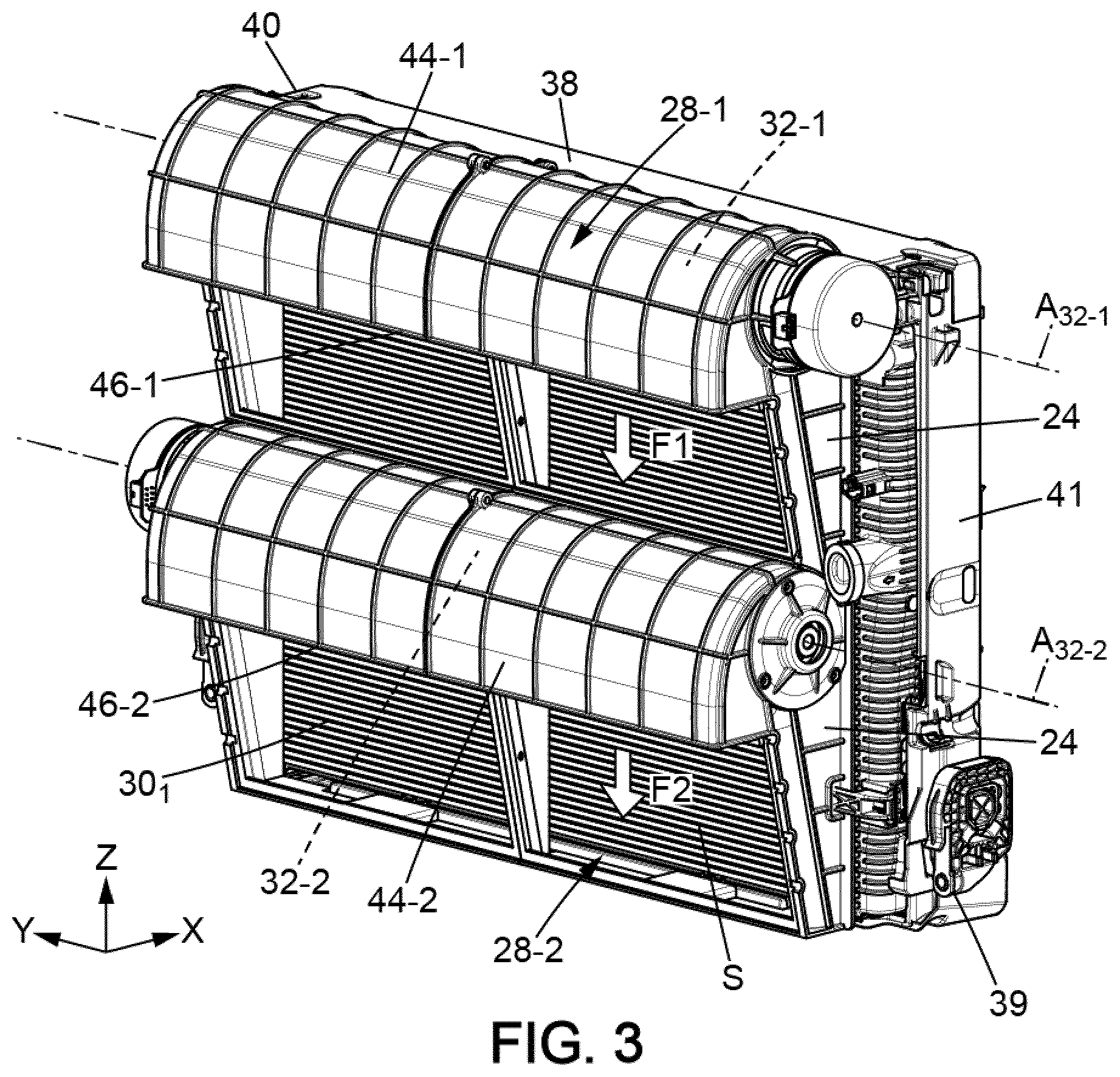 Patent US11780321 Figure 3 – Cooling module for an electric motor vehicle, comprising a tangential-flow turbomachine