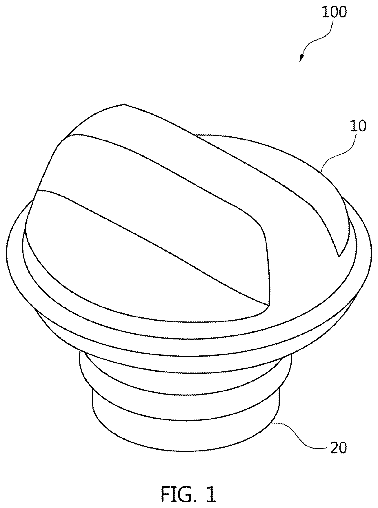 Patent US11780325 Figure 1 – Fuel cap for vehicle having locking structure generating sound interval