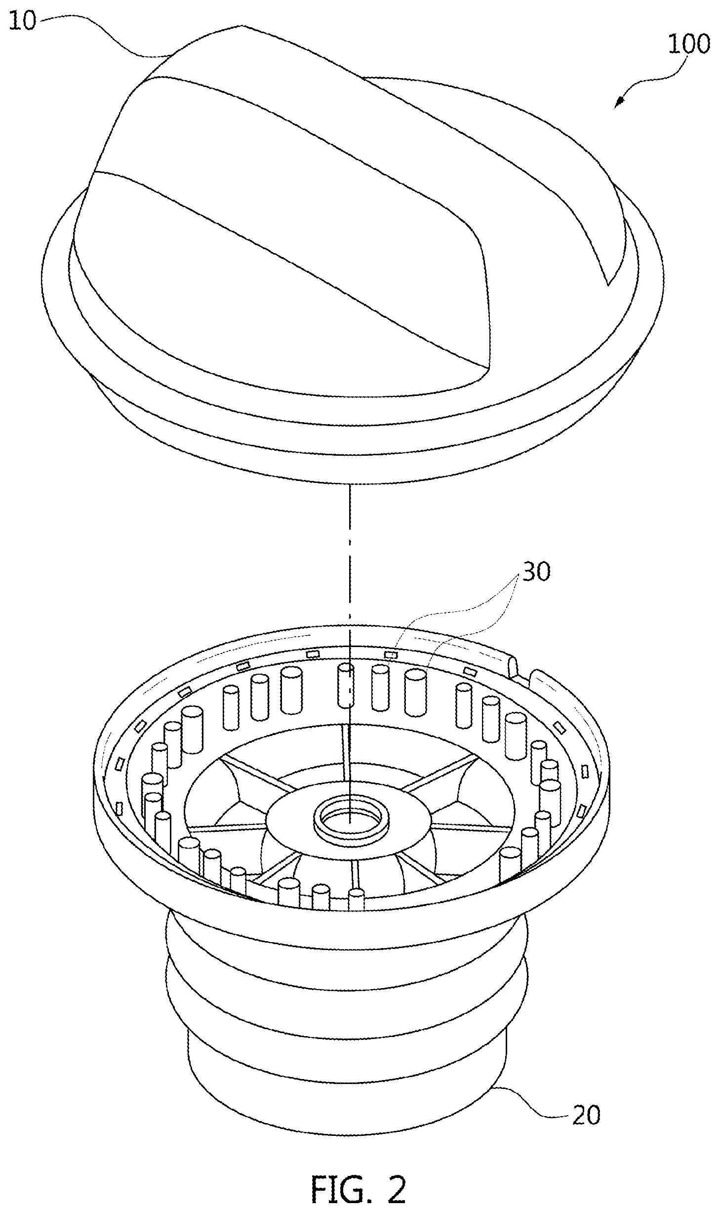 Patent US11780325 Figure 2 – Fuel cap for vehicle having locking structure generating sound interval