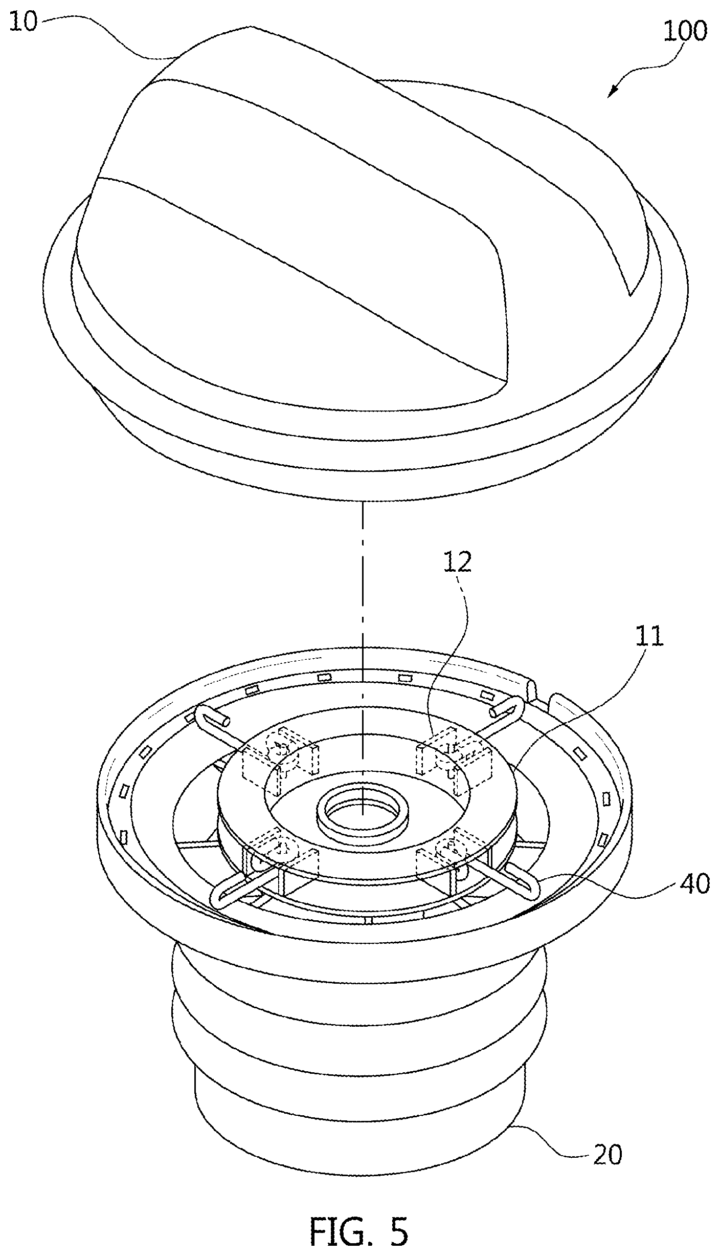 Patent US11780325 Figure 5 – Fuel cap for vehicle having locking structure generating sound interval
