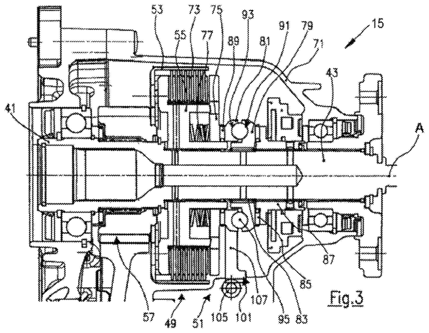 Patent US11780329 Figure 3 – Power transfer assembly with self-locking worm and spur gears