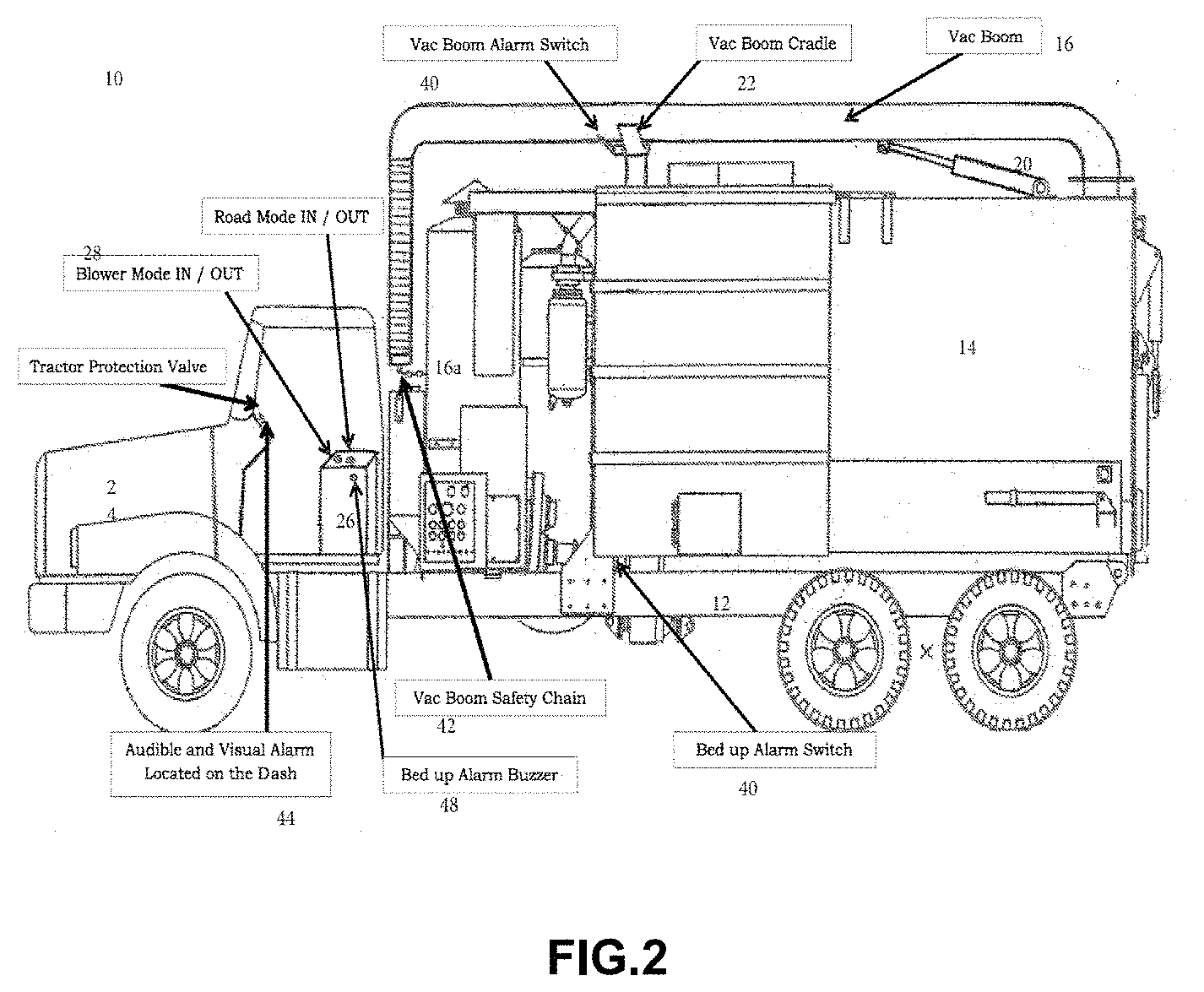 Patent US11780330 Figure 2 – Truck load alarm safety system with drive interlock