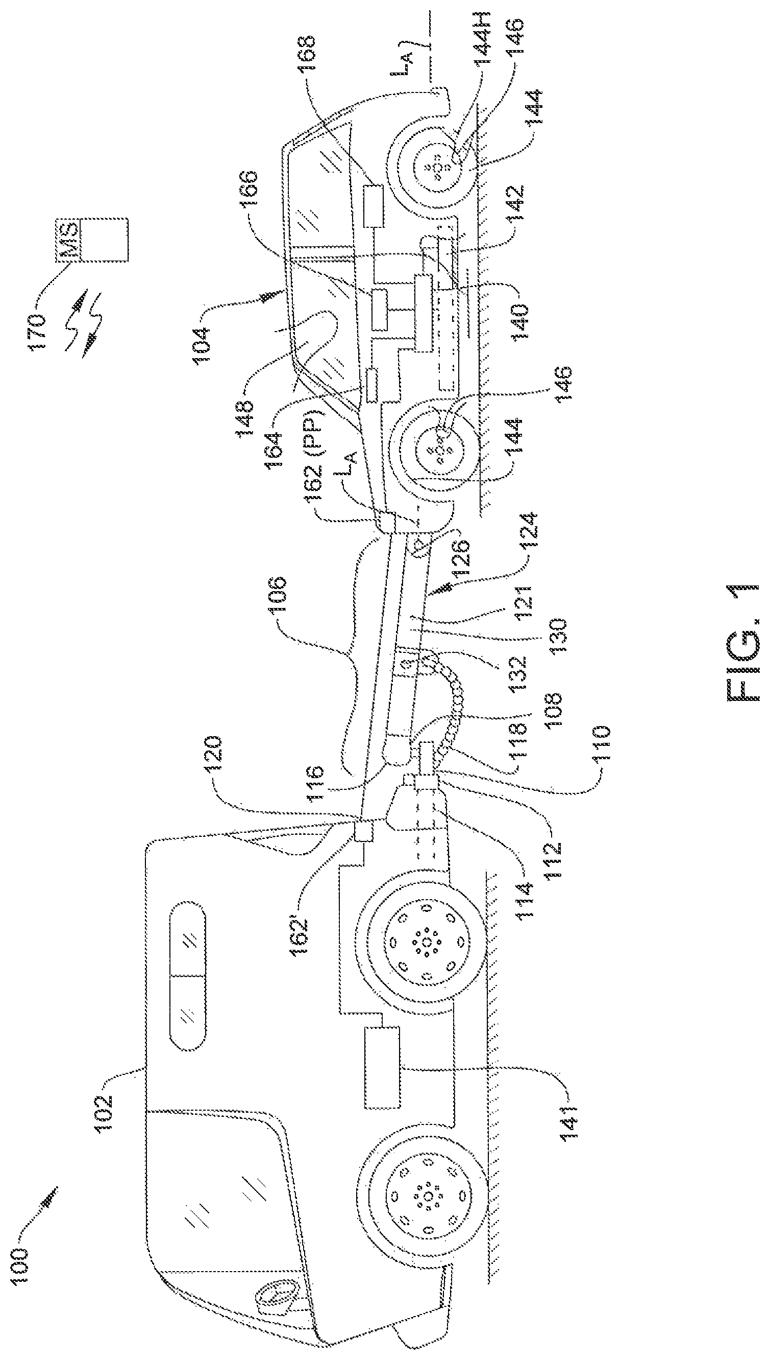 Patent US11780335 Figure 1 – Power generation system for physically-coupled vehciles and method of operation thereof