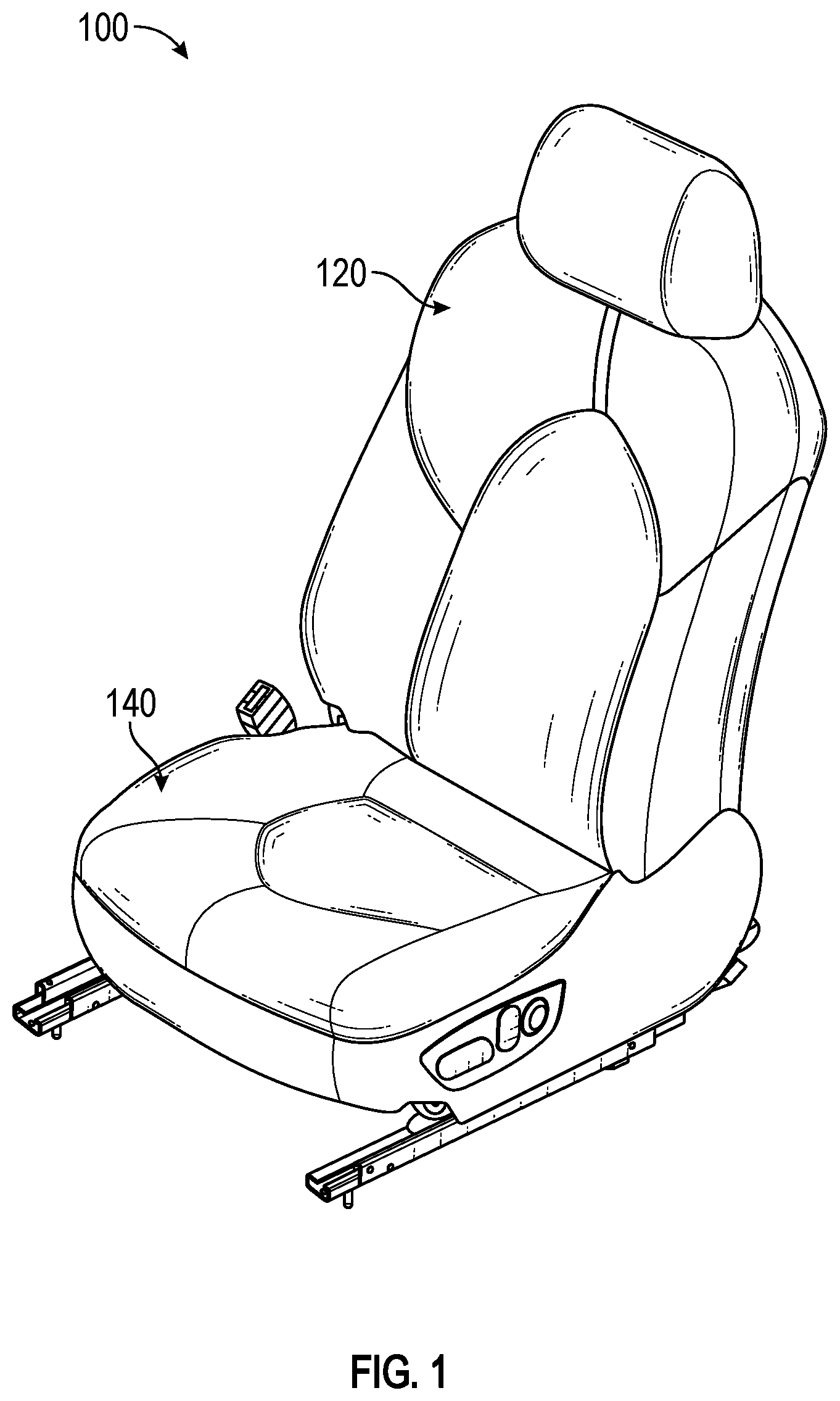 Patent US11780349 — System and method for detecting objects left behind by using heated resistive filament in a vehicle — Figure 1