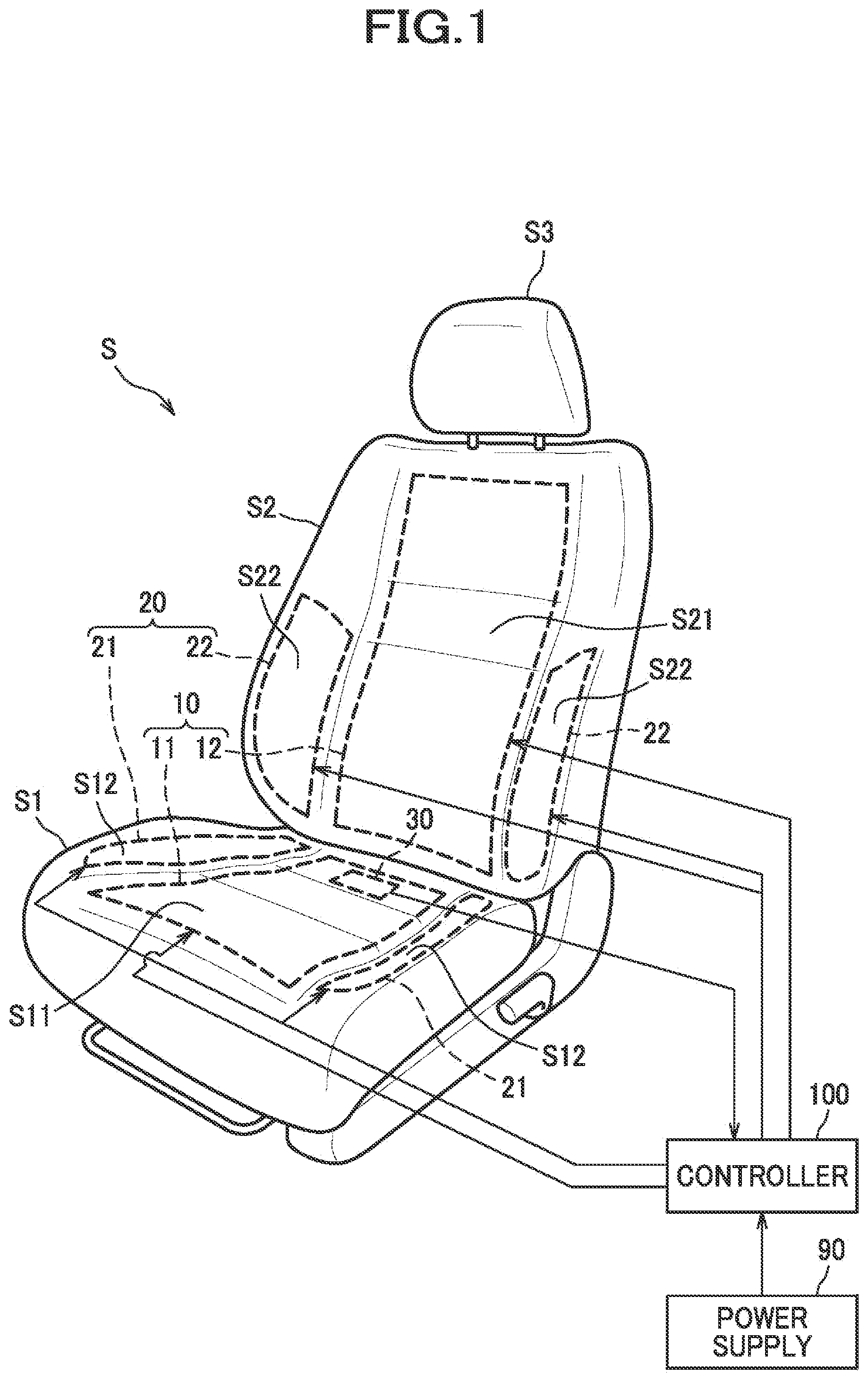 Patent US11780353 Figure 1 – Vehicle seat