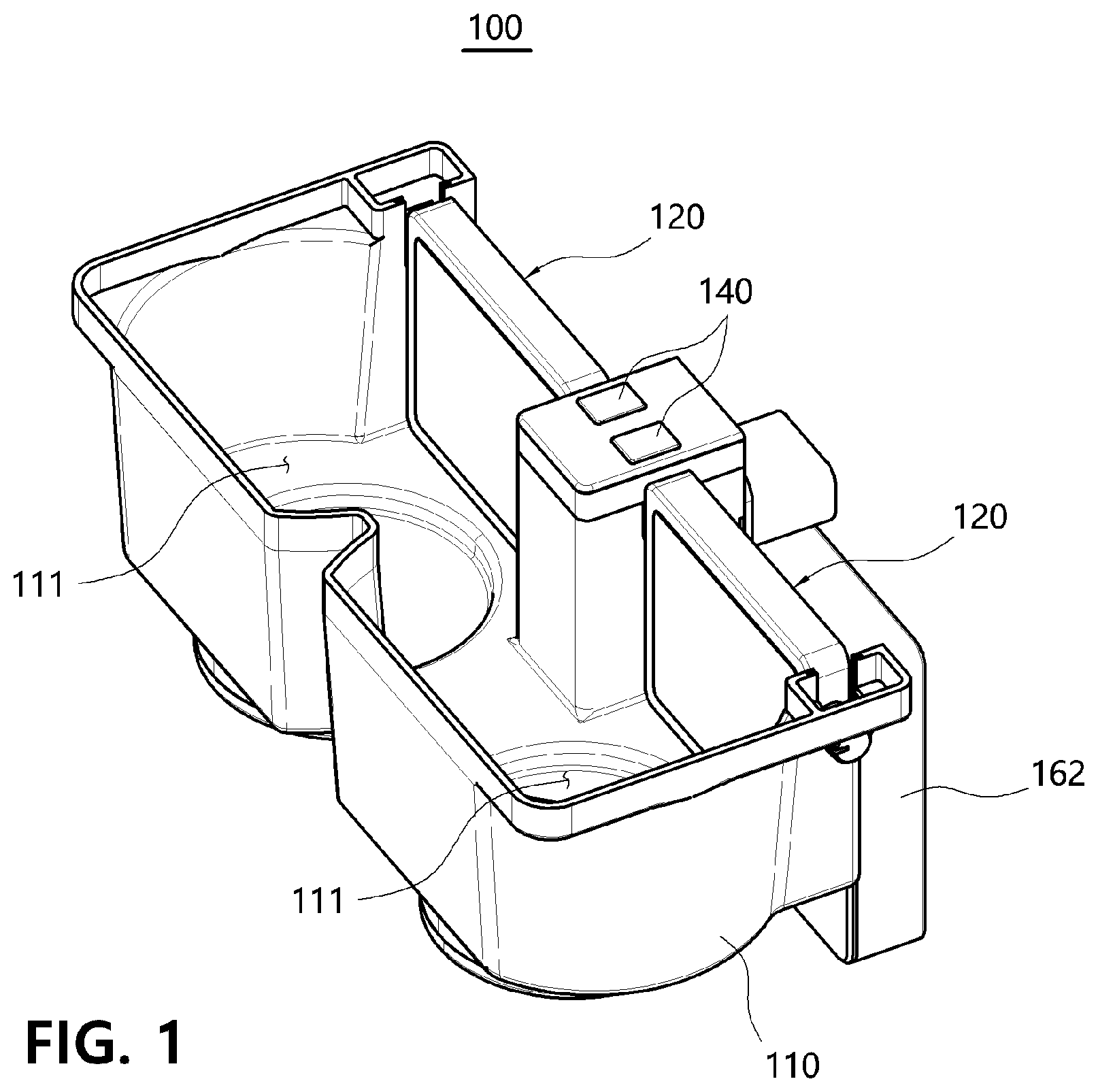 Patent US11780357 Figure 1 – Vehicle cup holder allowing wireless charging