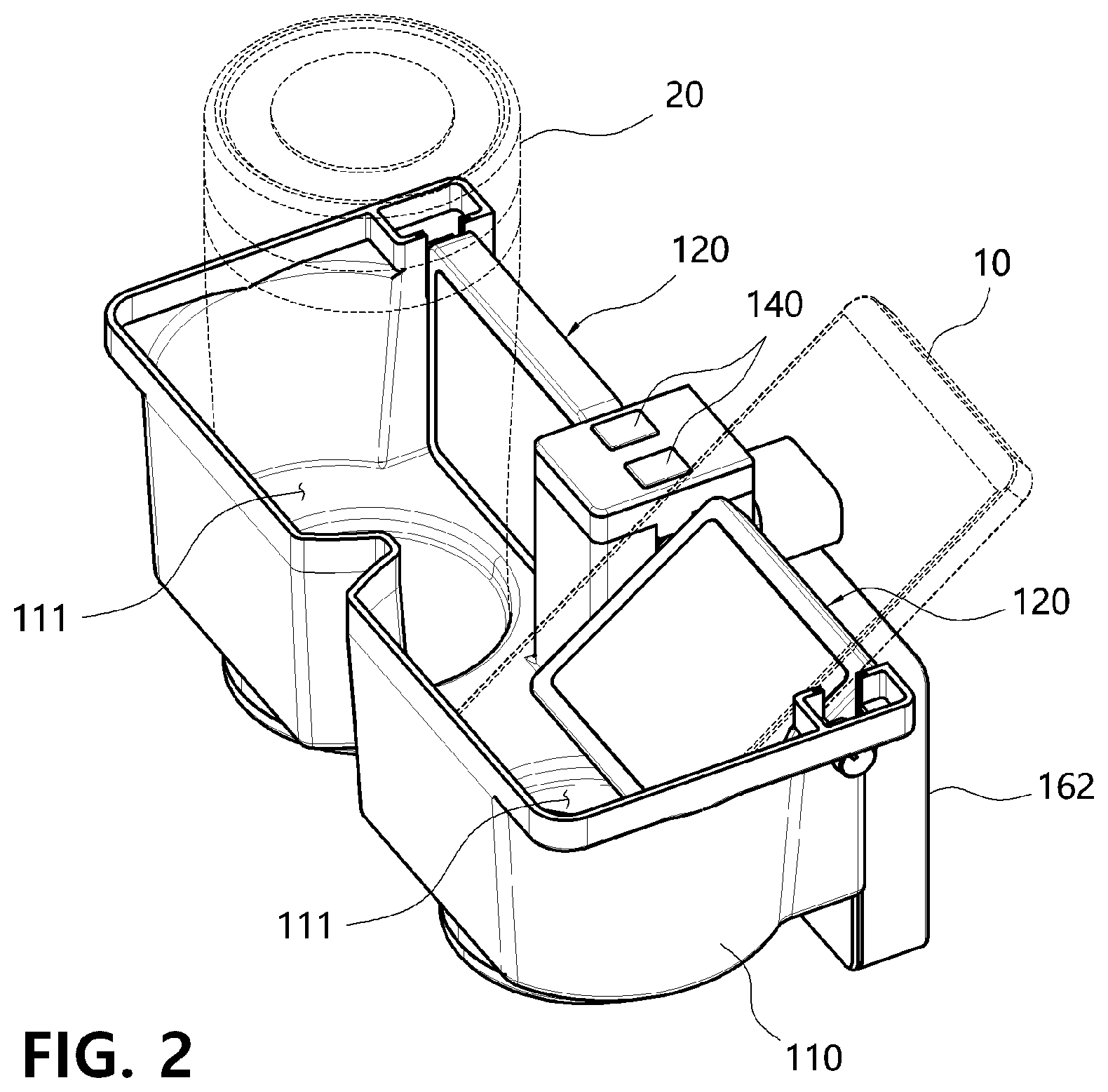 Patent US11780357 Figure 2 – Vehicle cup holder allowing wireless charging
