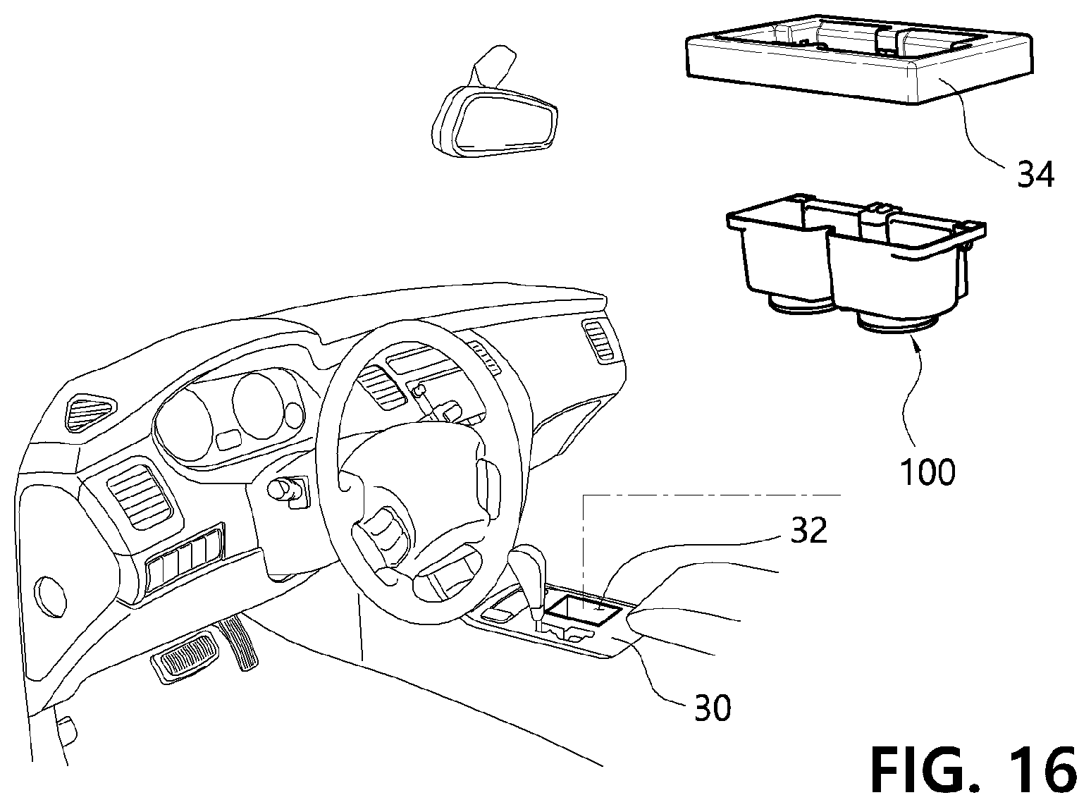 Patent US11780357 Figure 15 – Vehicle cup holder allowing wireless charging