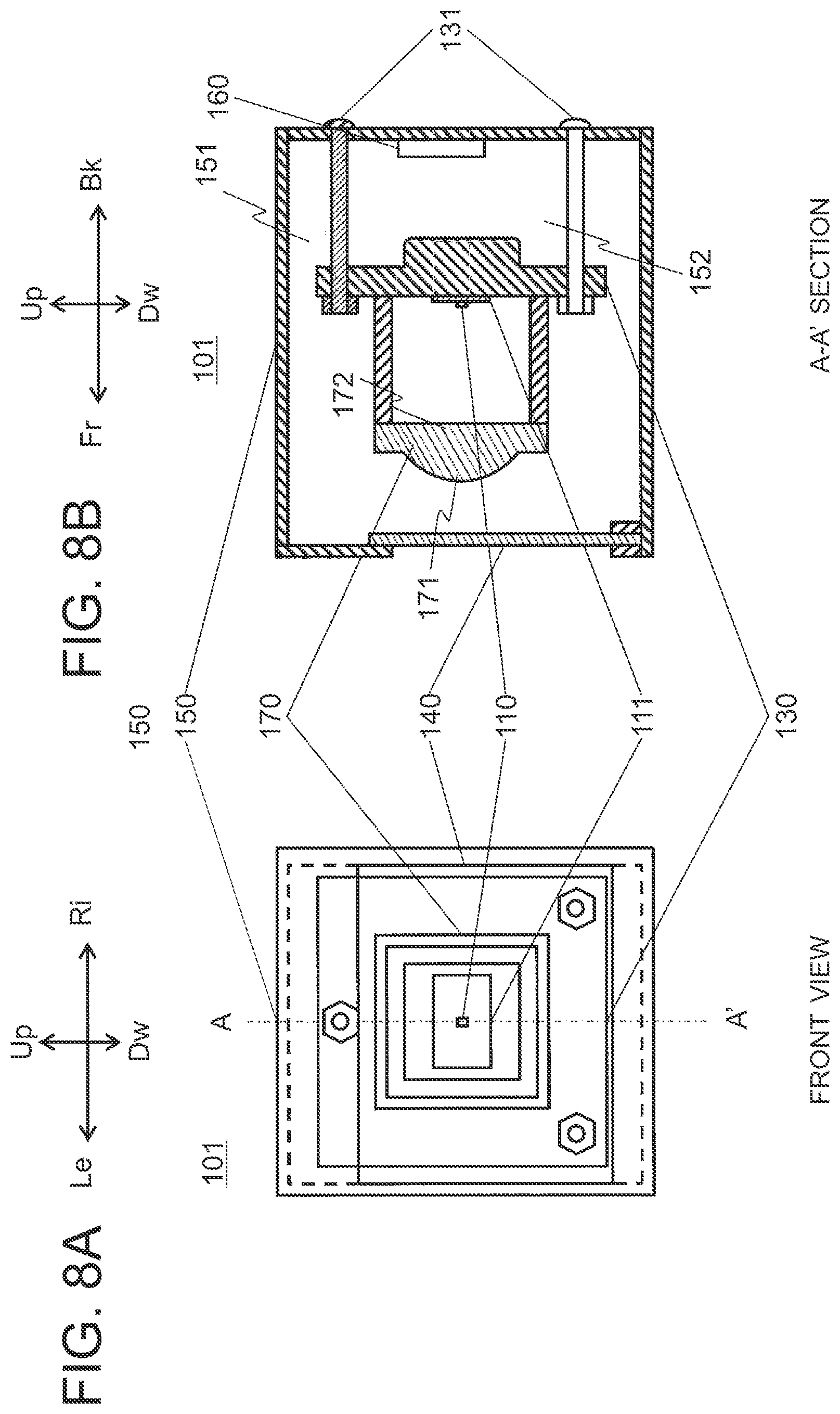 Patent US11780365 Figure 8 – Optical device and direction display device