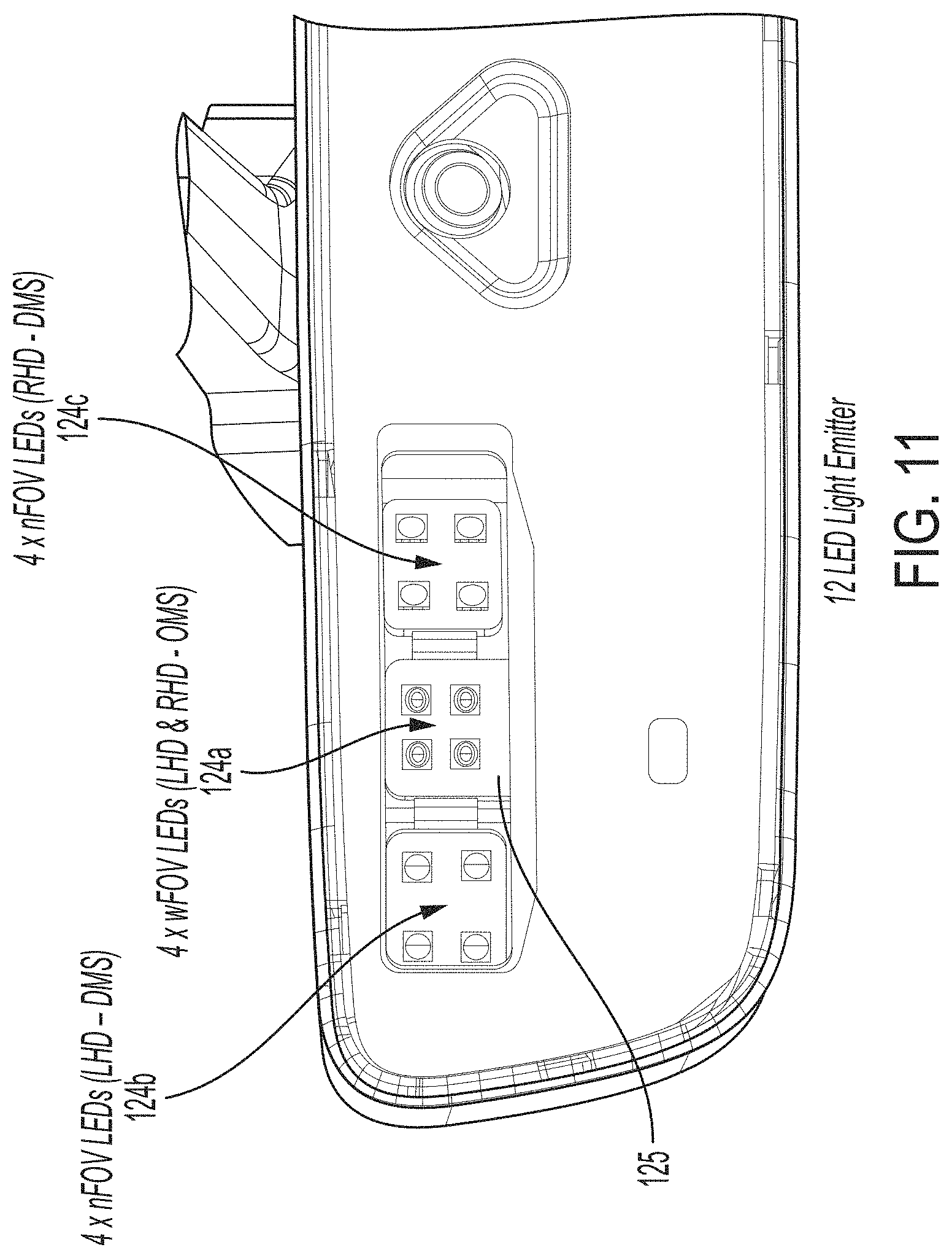 Patent US11780372 Figure 8 – Vehicular driver monitoring system with driver monitoring camera and near IR light emitter at interior rearview mirror assembly