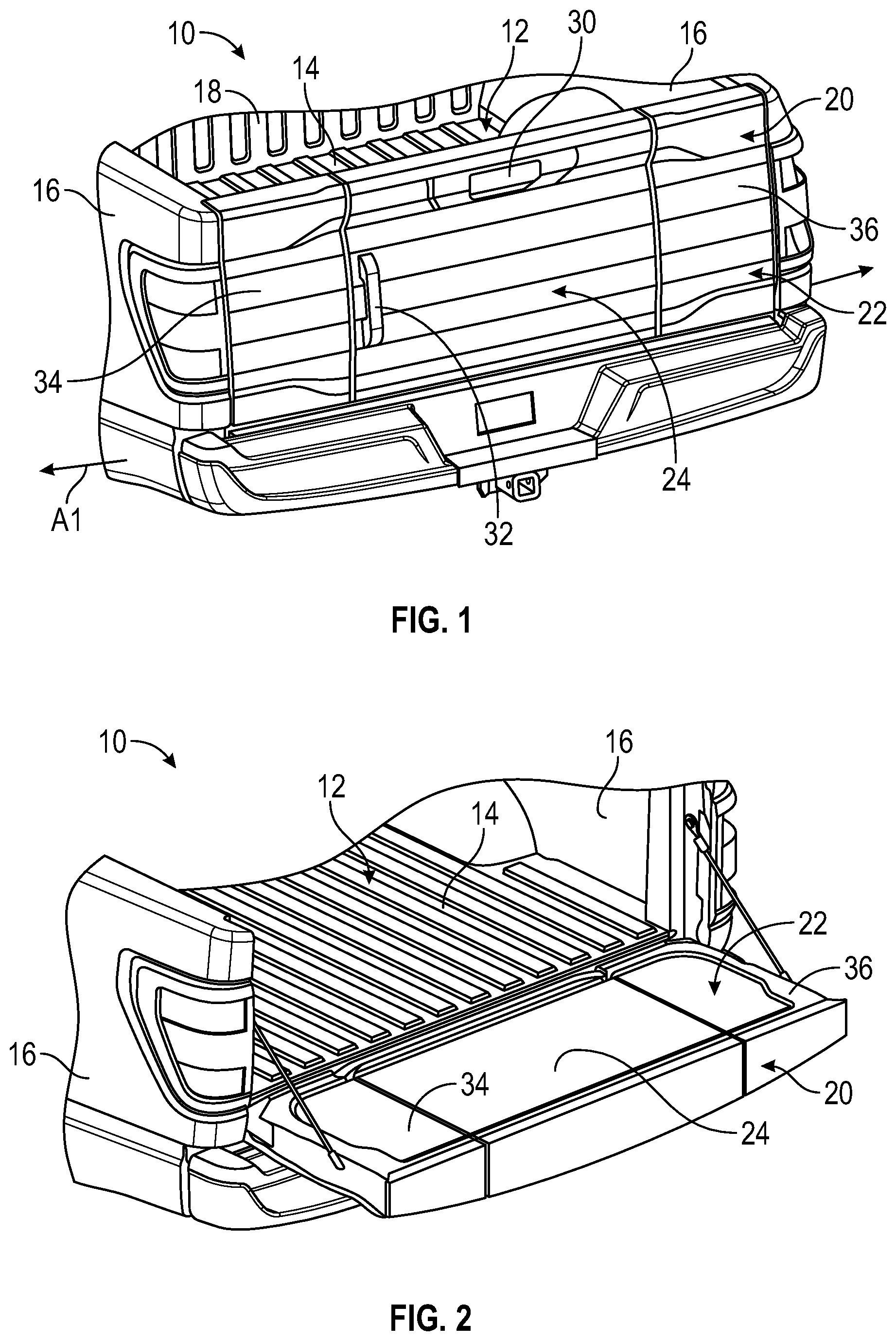 Patent US11780373 Figure 1 – Systems for accessing cargo spaces on vehicles equipped with a tailgate assembly