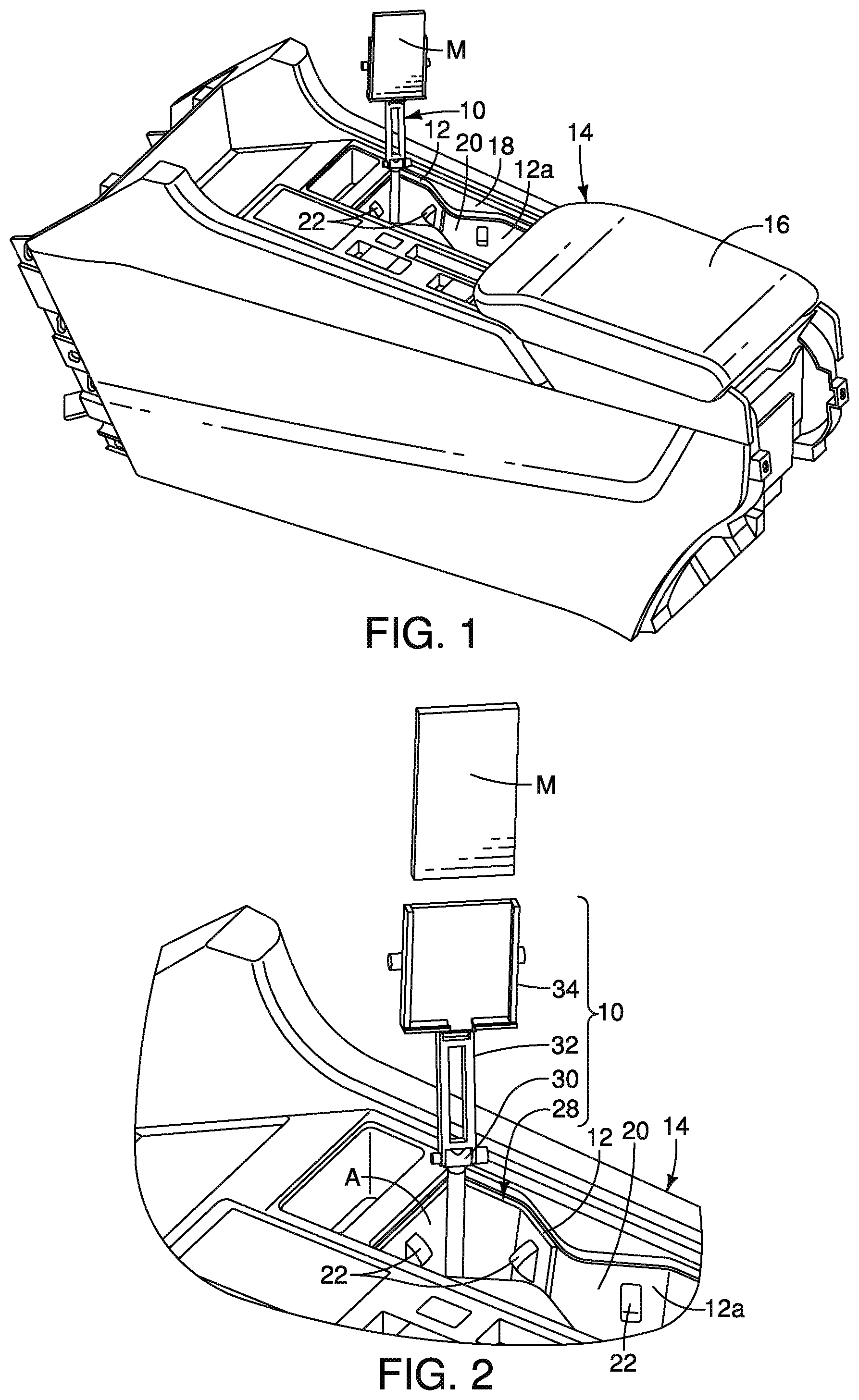 Patent US11780374 Figure 1 – Vehicle mobile device holder assembly