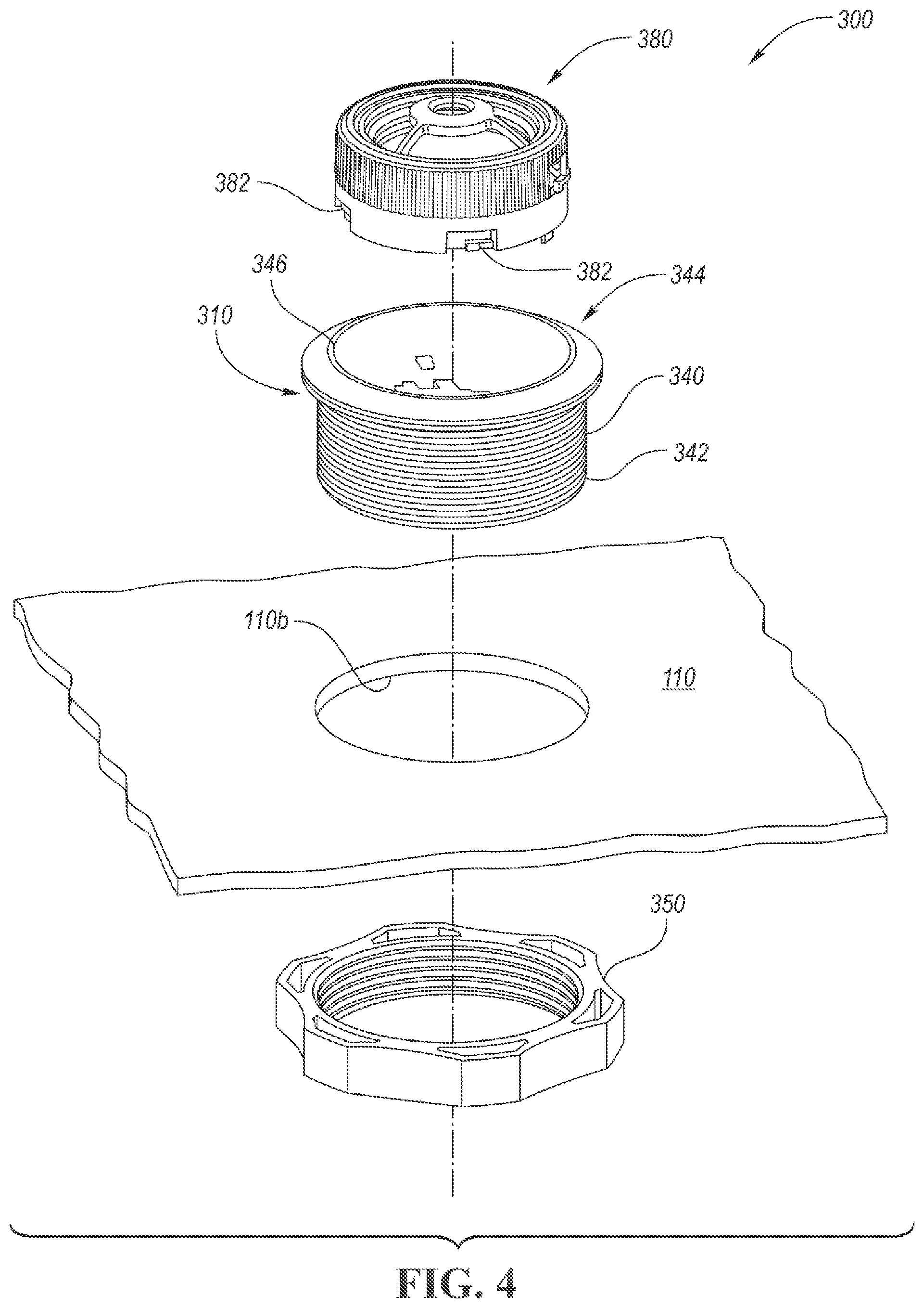 Patent US11780378 Figure 4 – Tweeter flush, surface, and starfish mount installation