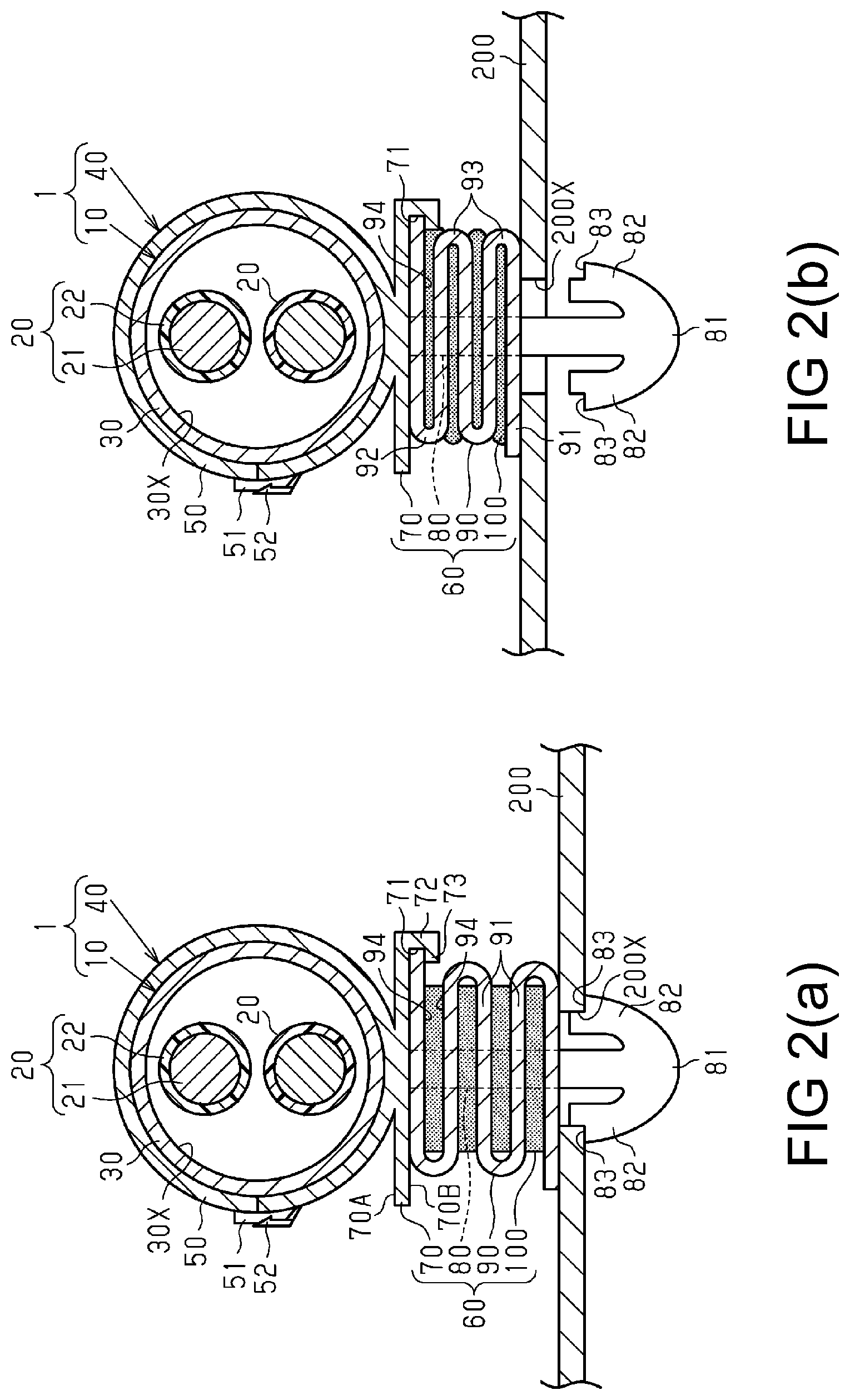 Patent US11780387 Figure 2 – Clamp and clamp-equipped wire harness