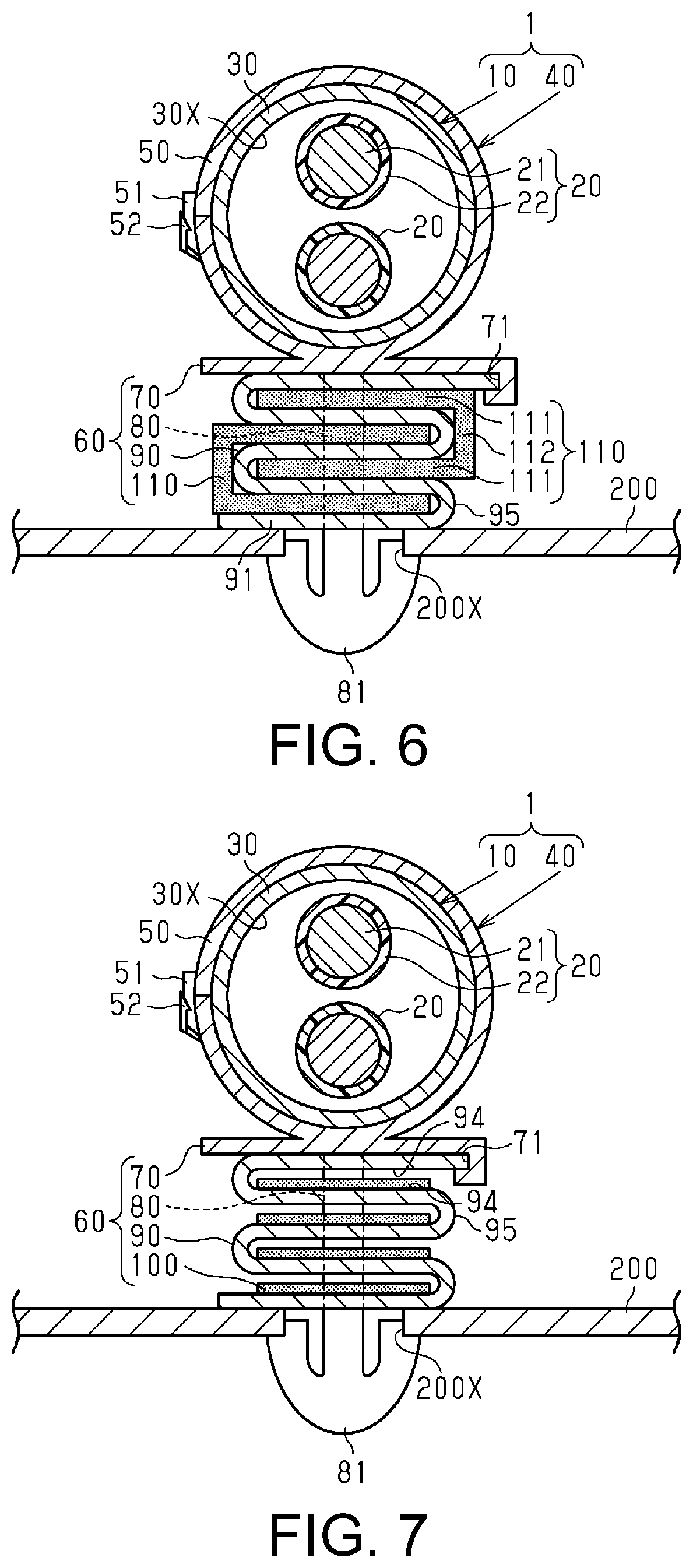 Patent US11780387 Figure 5 – Clamp and clamp-equipped wire harness