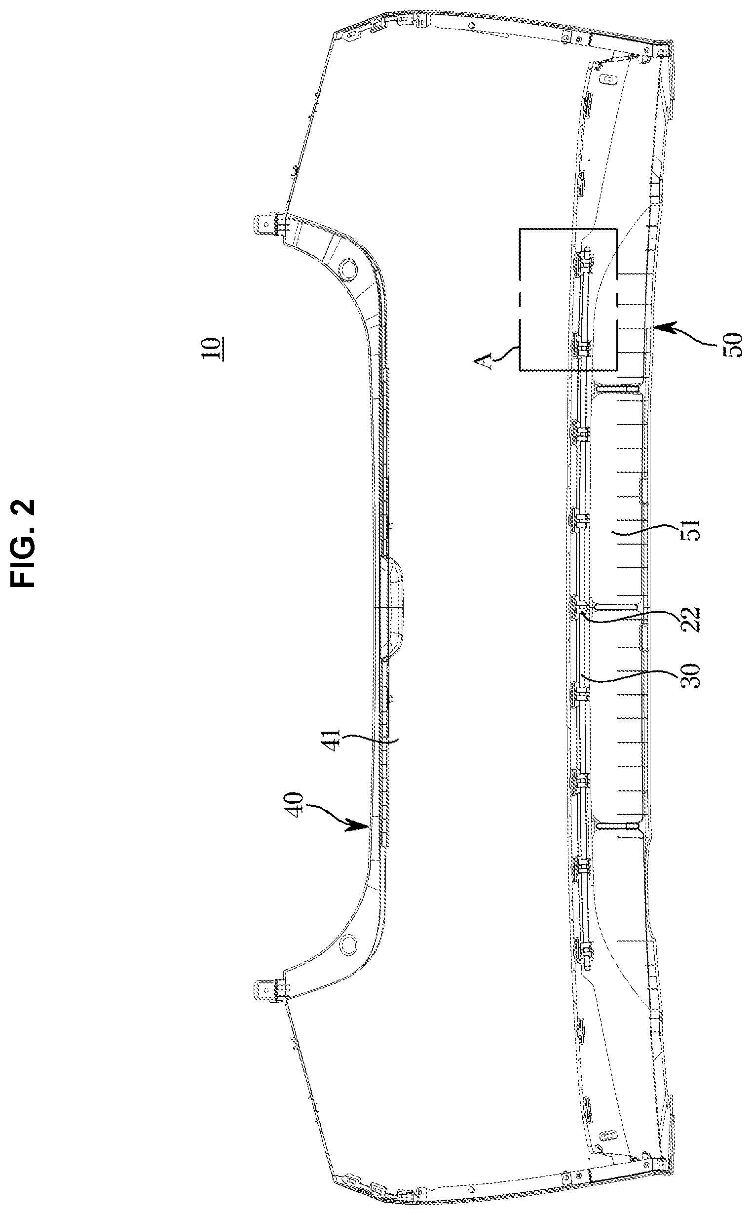 Patent US11780390 Figure 2 – Bumper for vehicle