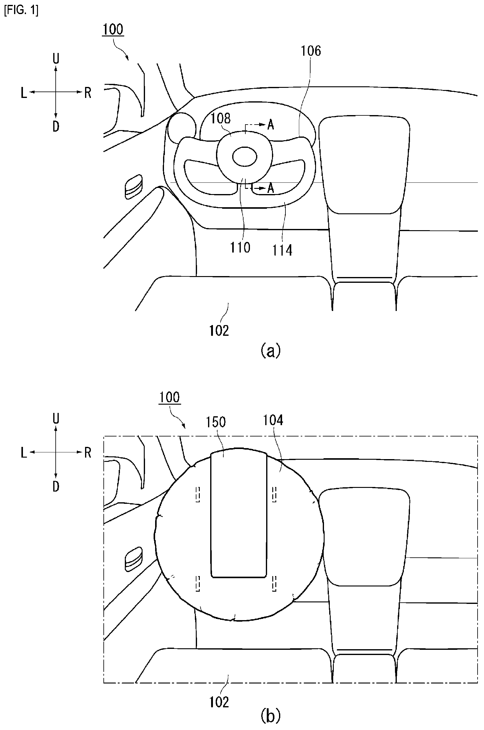 Patent US11780395 Figure 1 – Airbag device for driver's seat