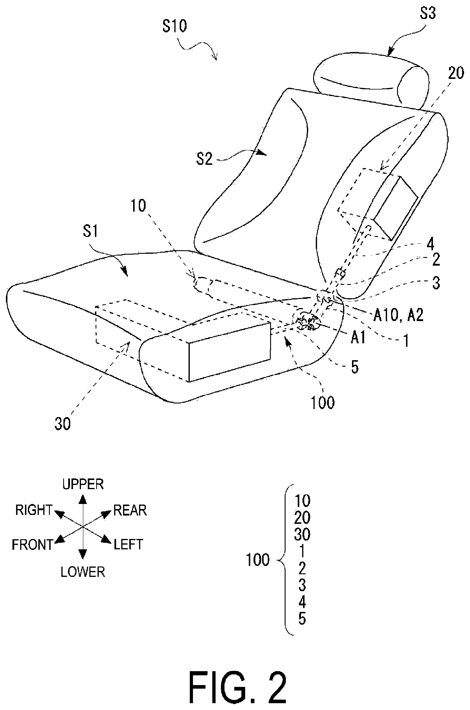 Patent US11780398 Figure 2 – Coupling structure, airbag device, and vehicle seat