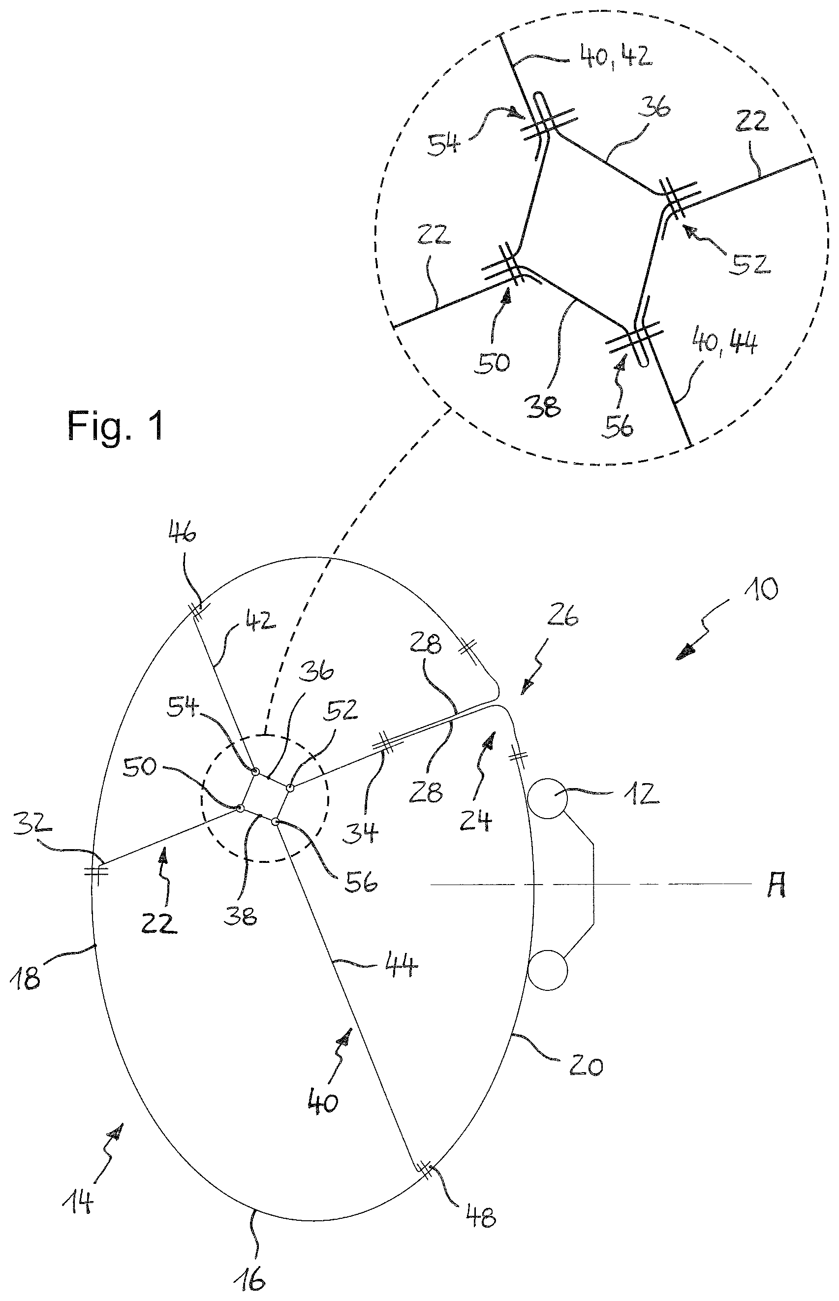 Patent US11780400 Figure 1 – Airbag for a vehicle occupant restraining system