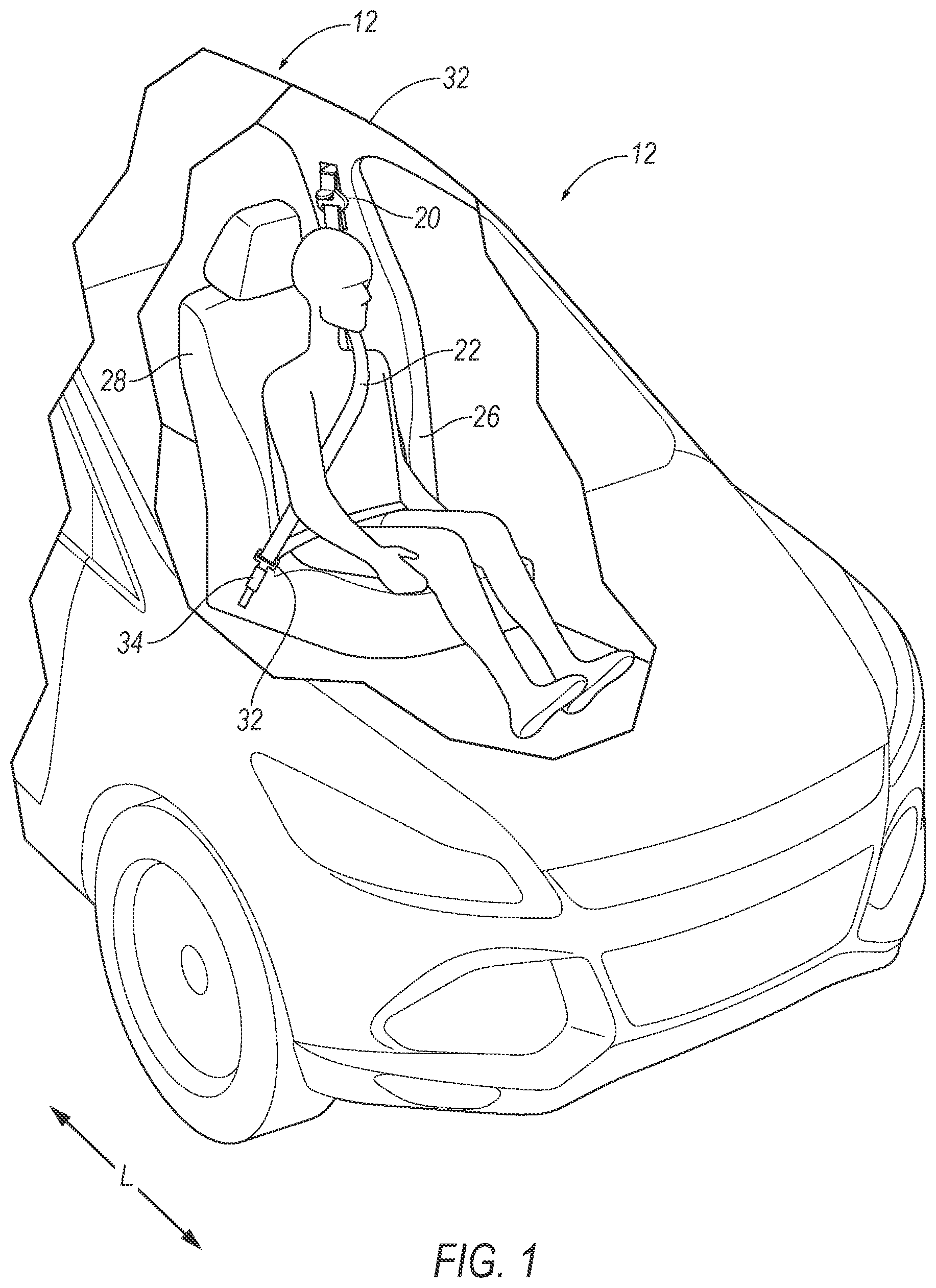 Patent US11780404 Figure 1 – Seatbelt assembly