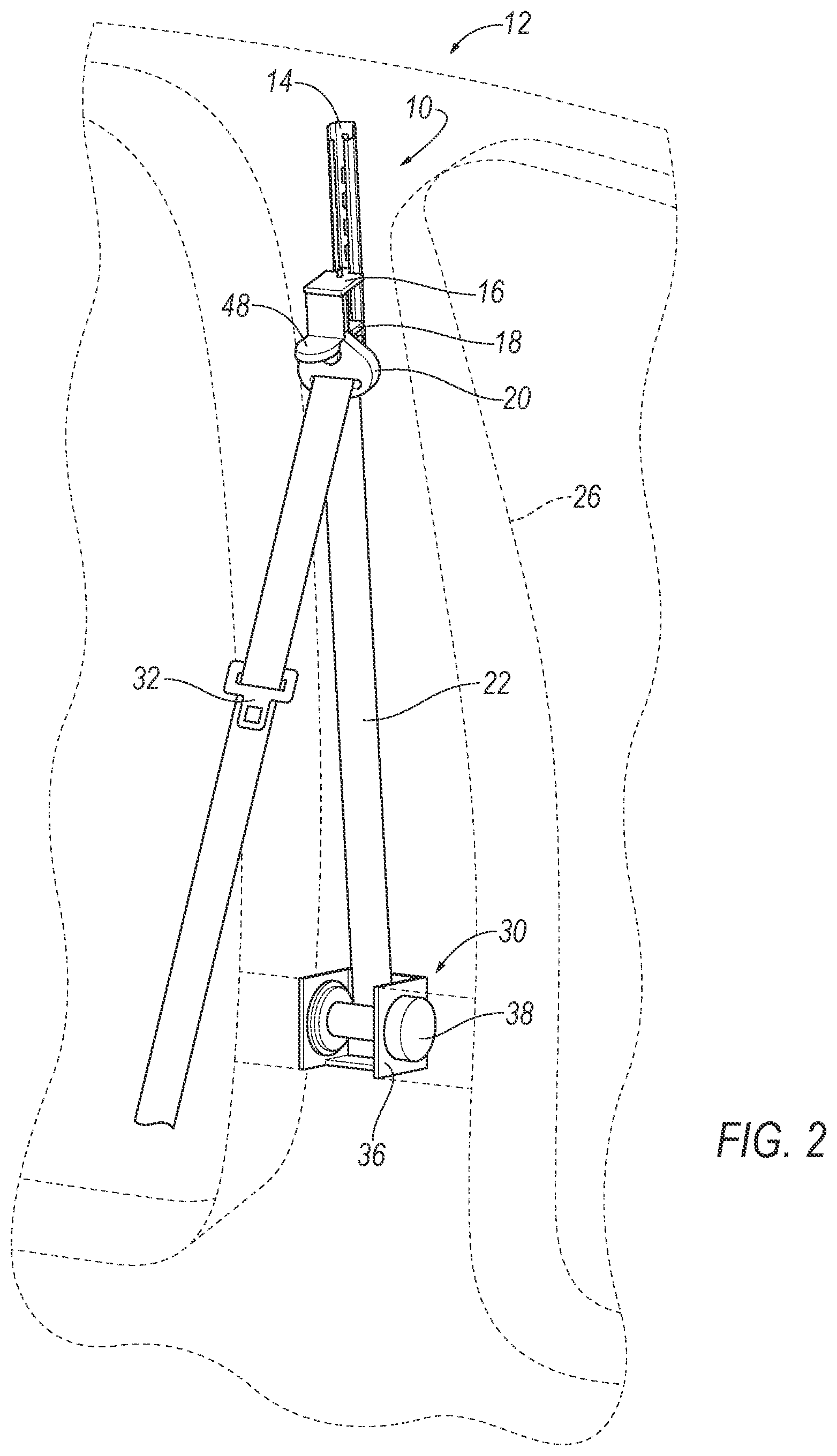 Patent US11780404 Figure 2 – Seatbelt assembly