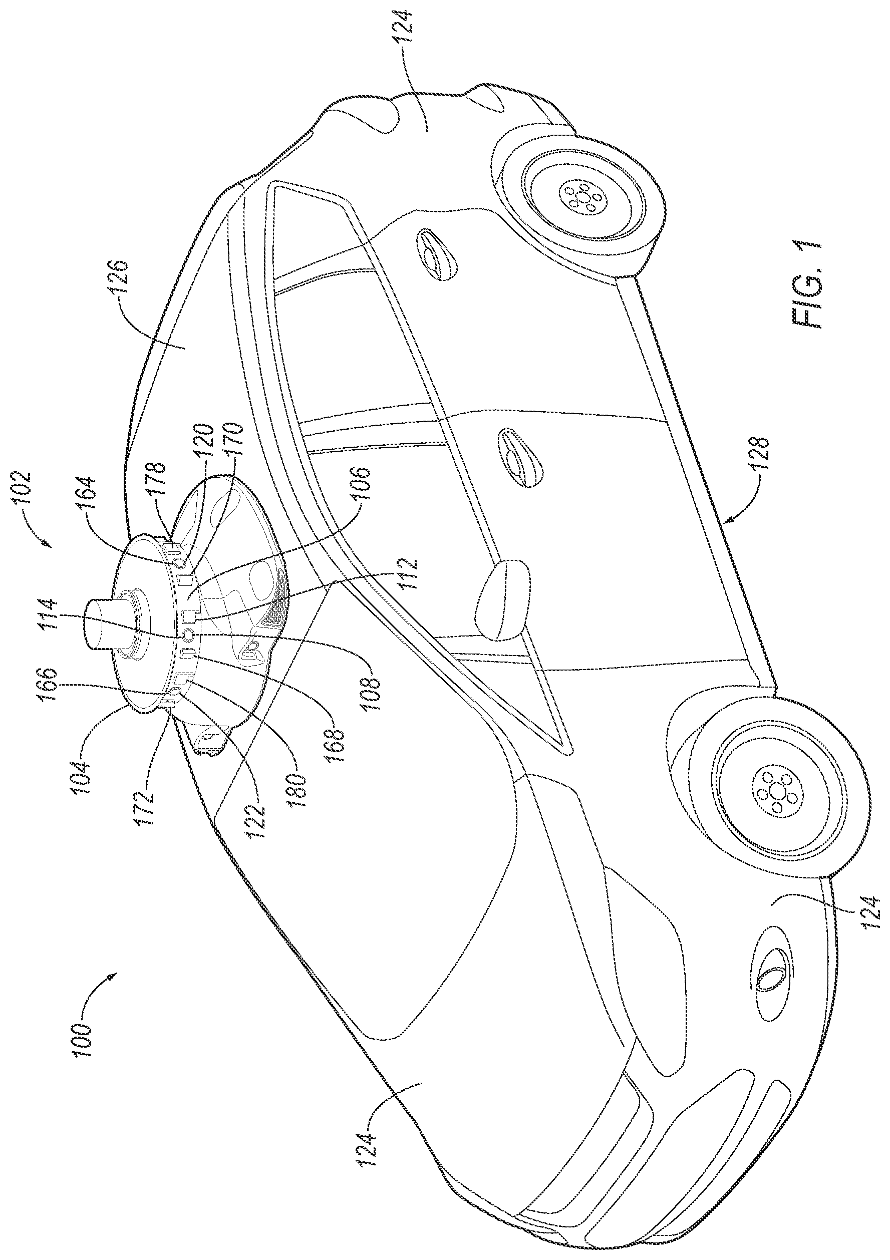 Patent US11780409 Figure 1 – Sensor apparatus with cleaning