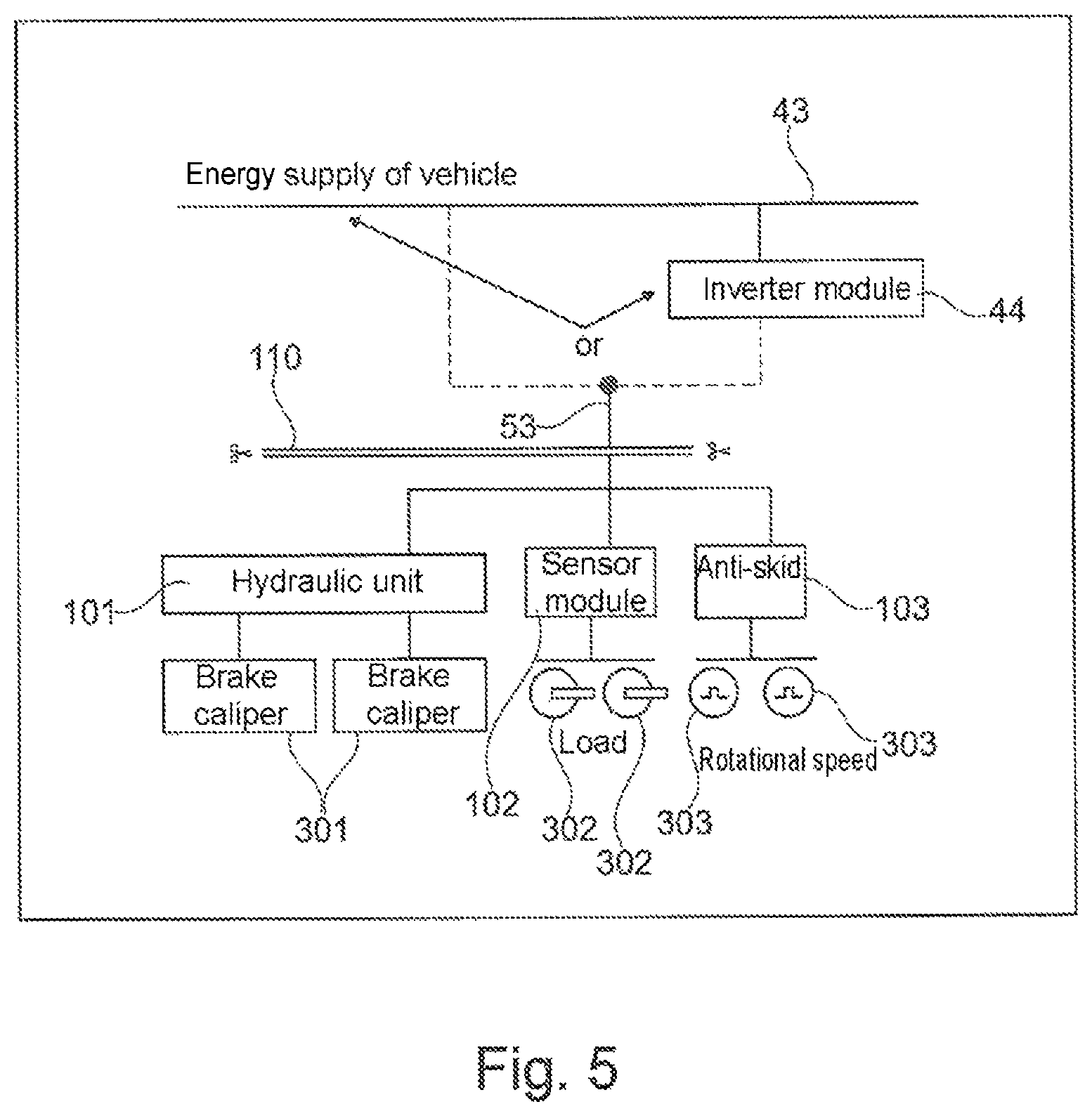Patent US11780420 Figure 5 – Modular hydraulic braking system and a method for data transmission for a rail vehicle