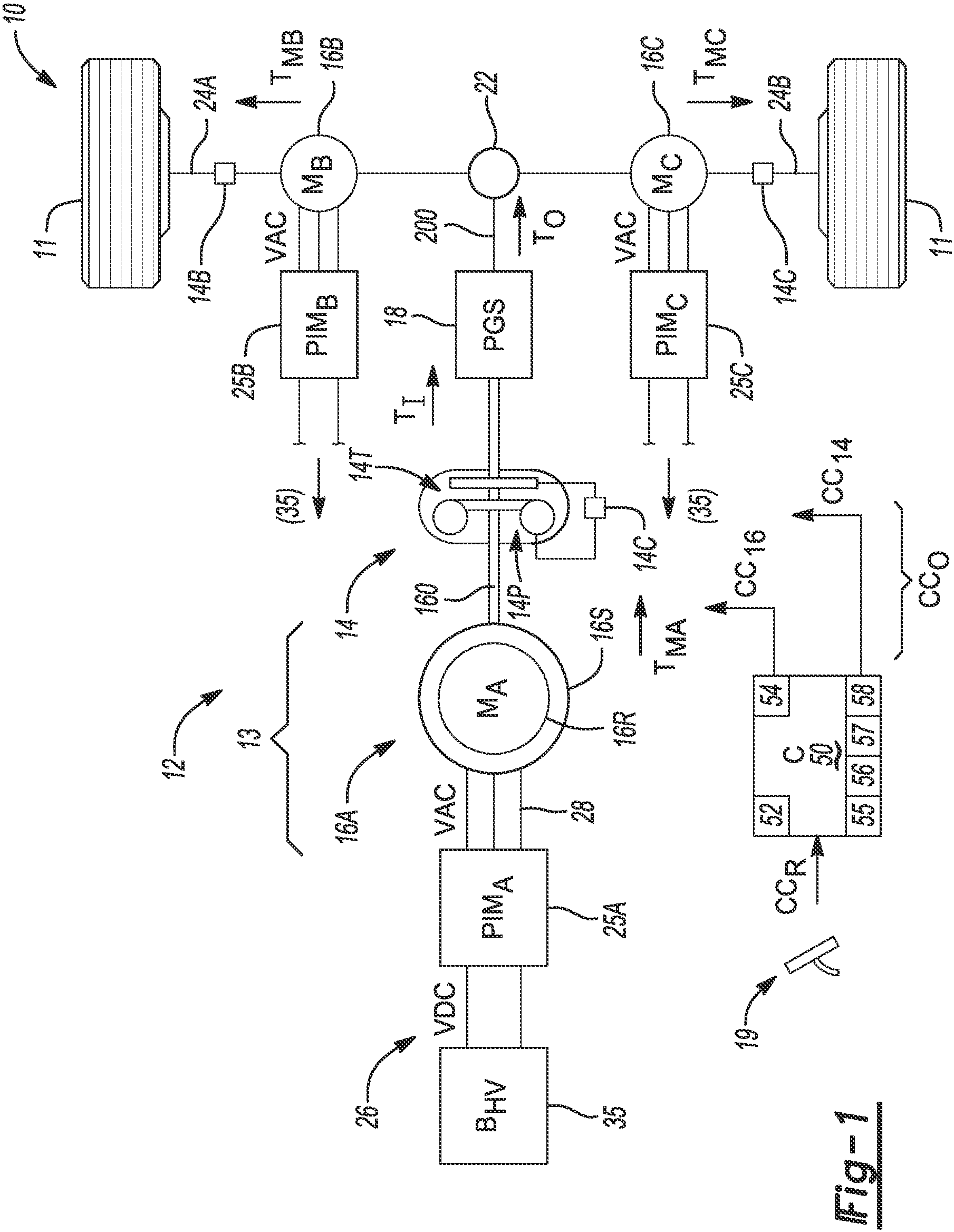 Patent US11780421 Figure 1 – Motor and torque converter clutch control strategy for electric drive unit having motor-driven torque converter