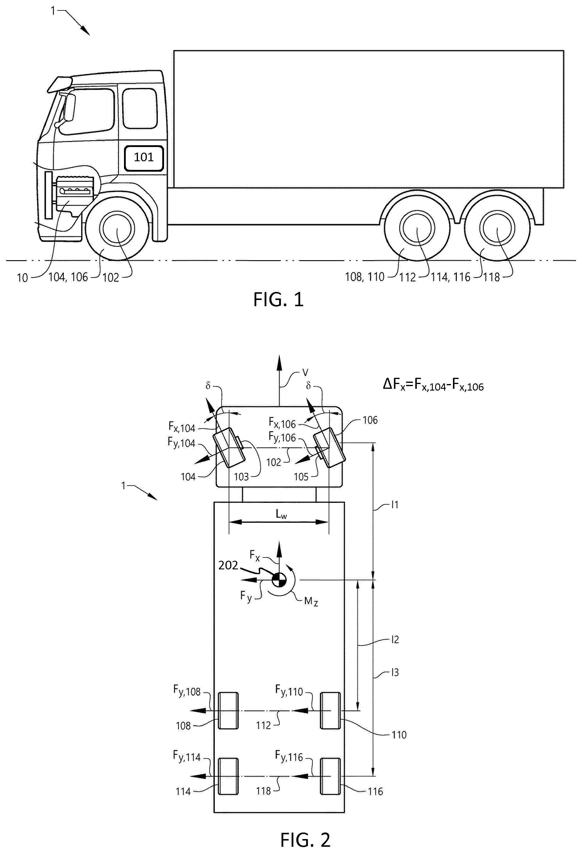 Patent US11780426 Figure 1 – Method for estimating a longitudinal force difference acting on steered wheels