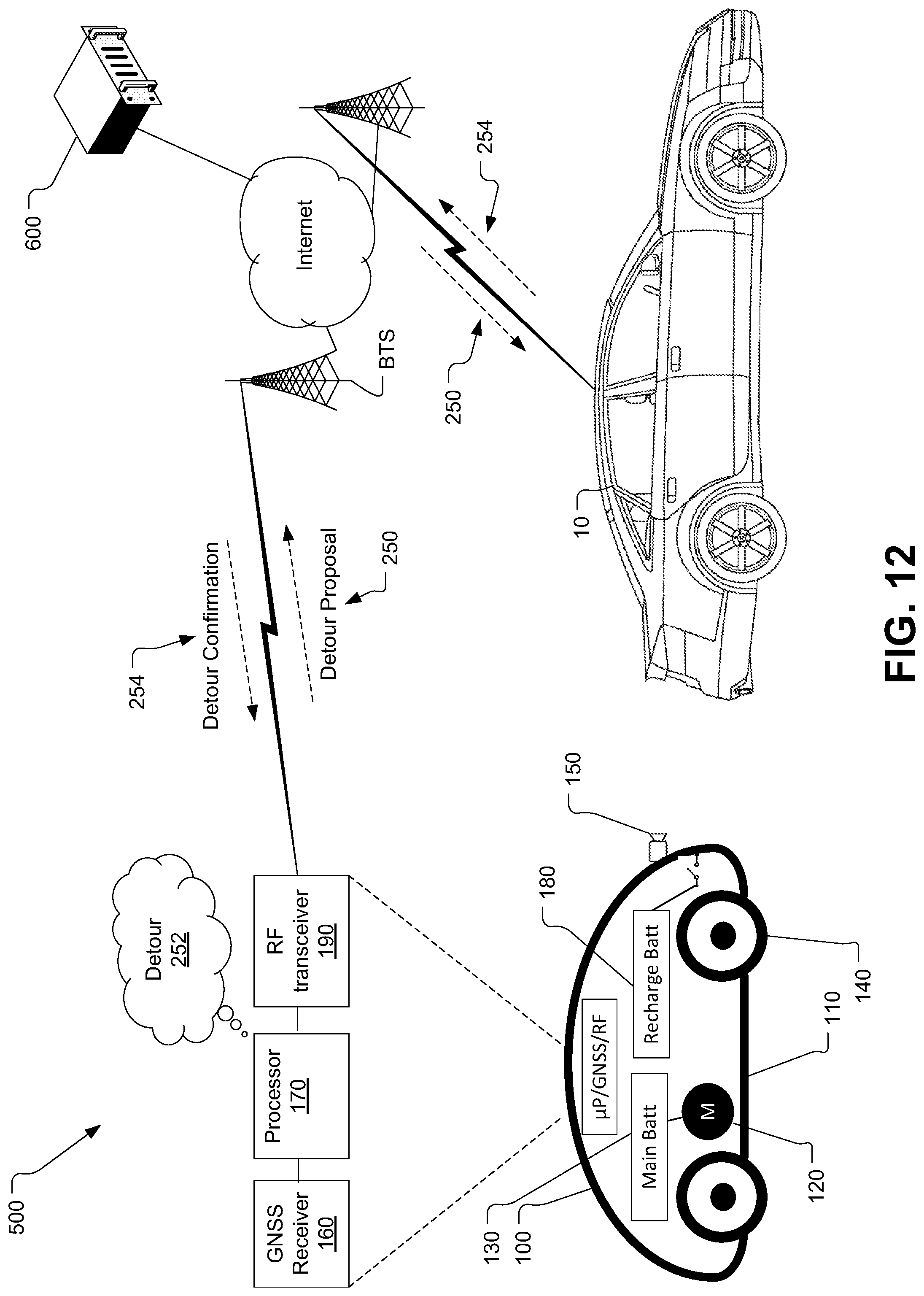 Patent US11780469 Figure 12 – Unmanned autonomous recharging vehicle and system of recharging electric vehicle