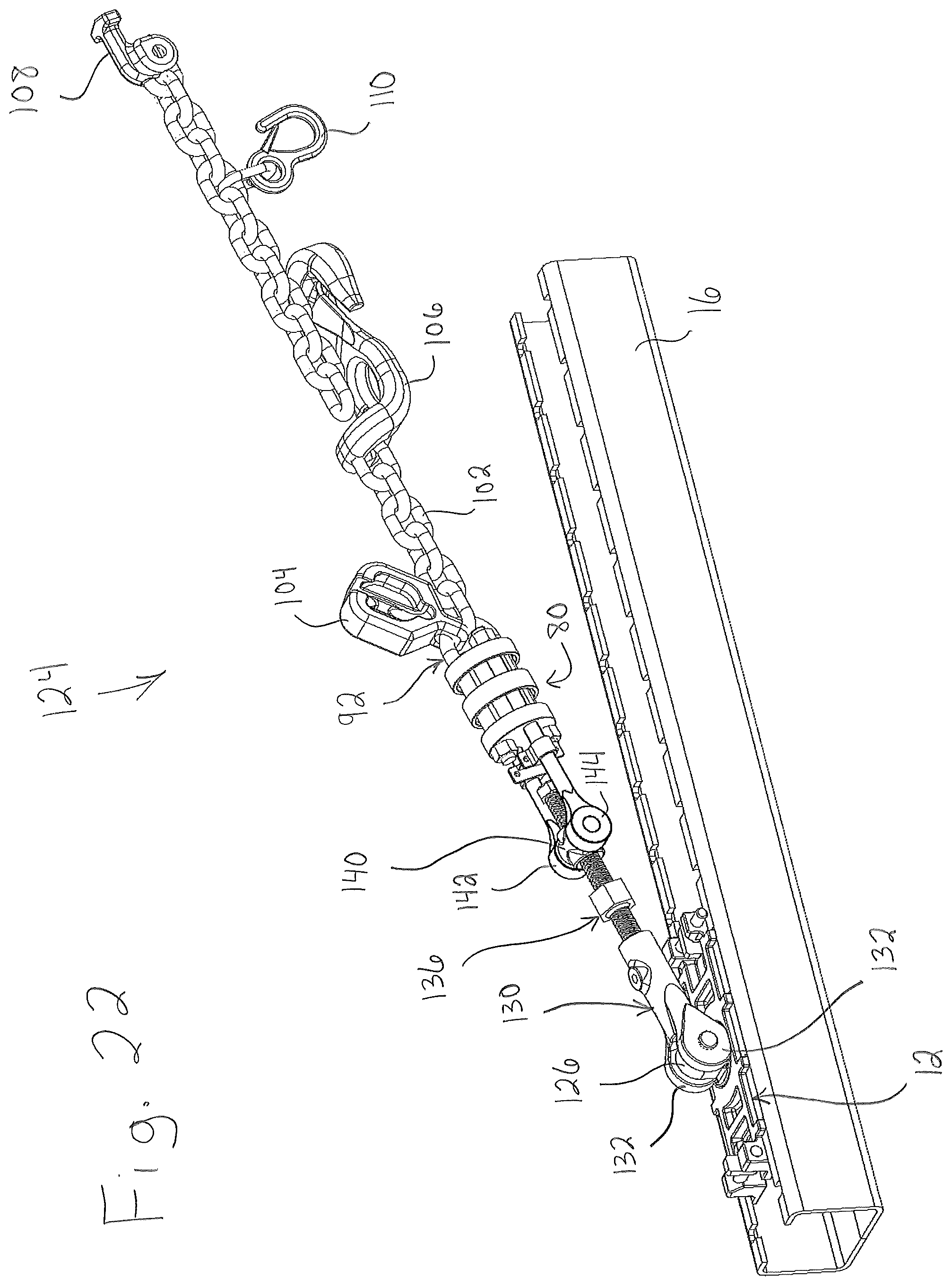 Patent US11780475 Figure 19 – Tension lock assembly for chain tie down assembly