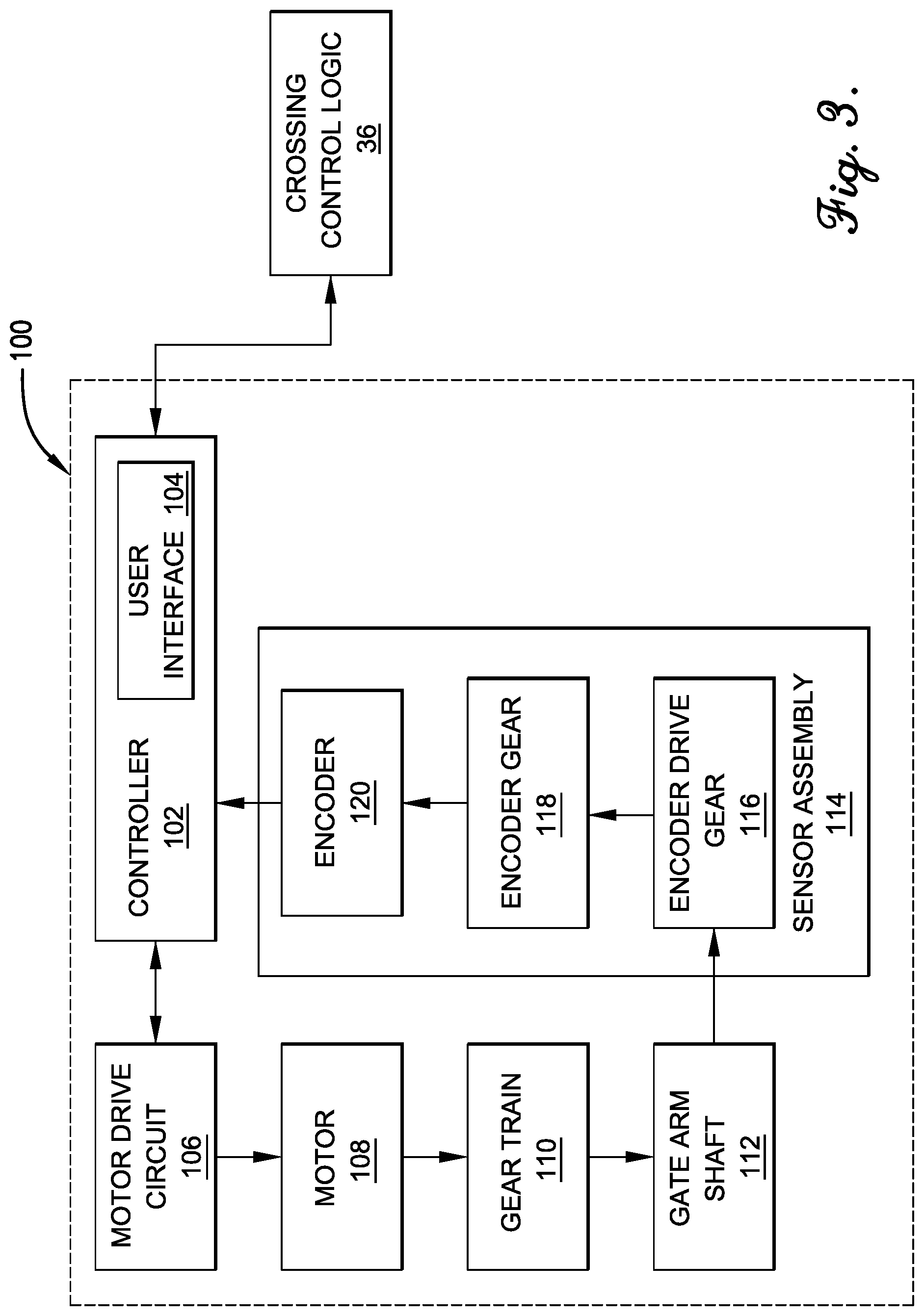 Patent US11780479 Figure 3 – Grade crossing gate arm position detection system