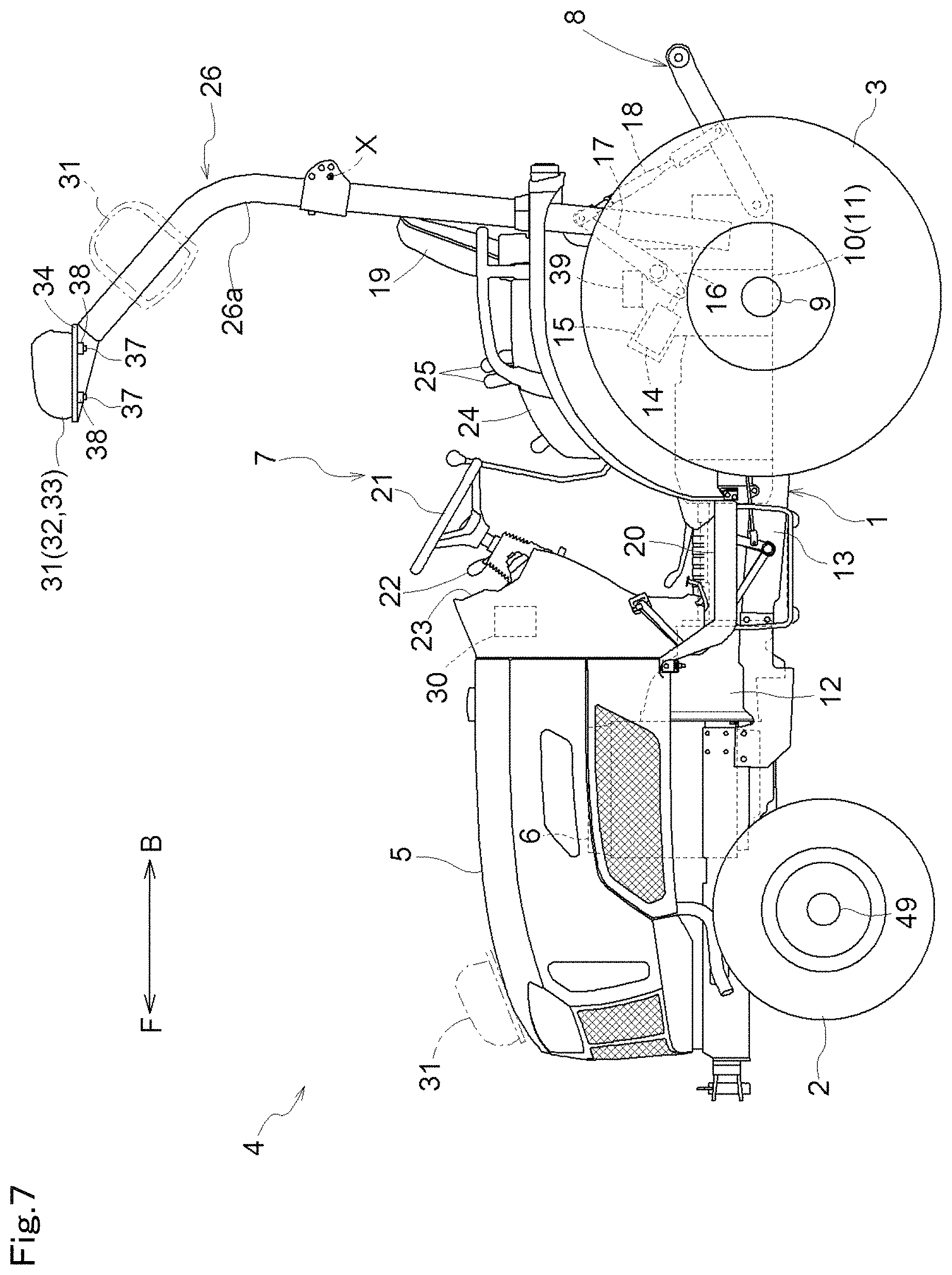 Patent US11780499 Figure 7 – Working vehicle and tractor