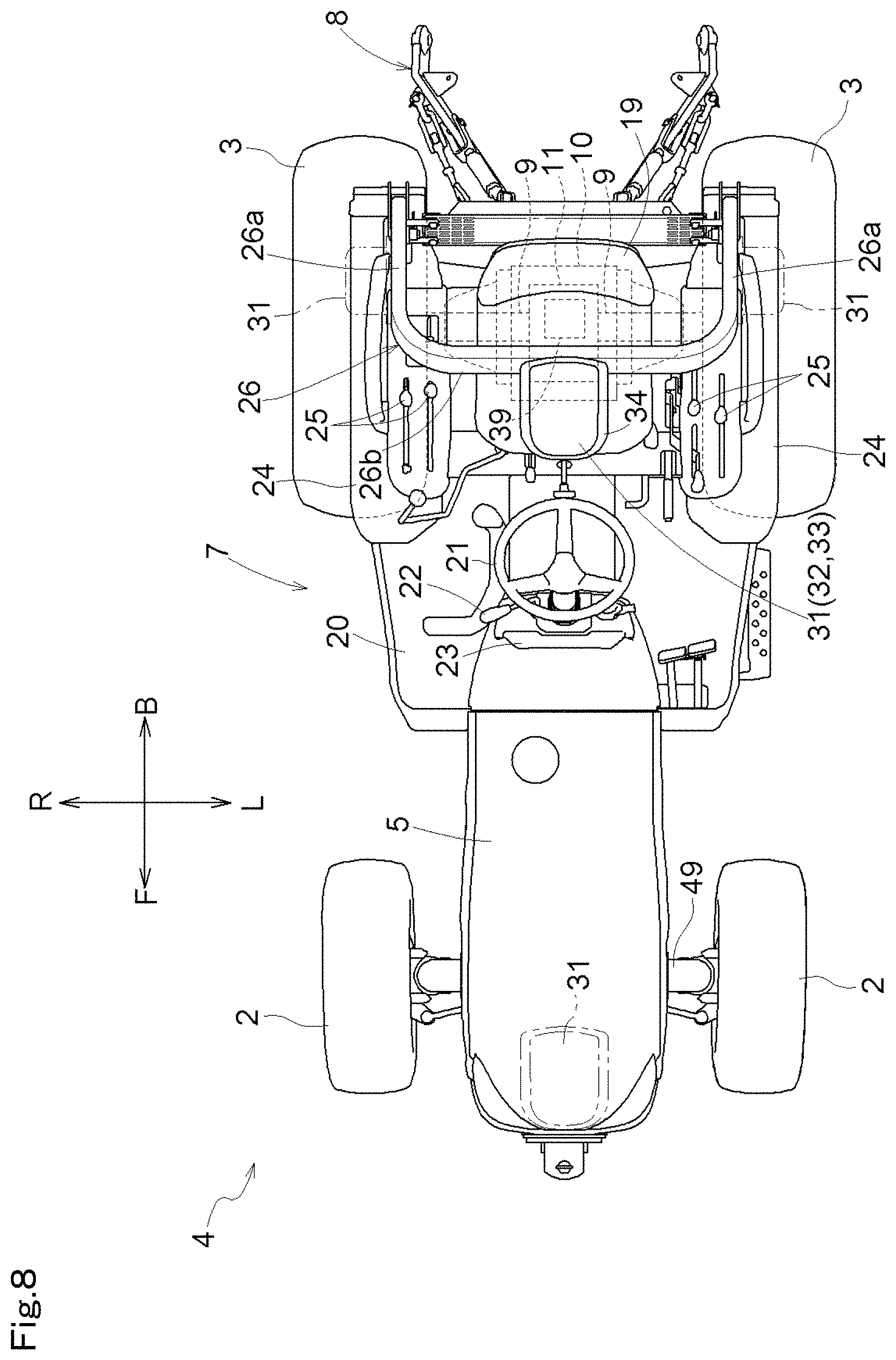 Patent US11780499 Figure 8 – Working vehicle and tractor