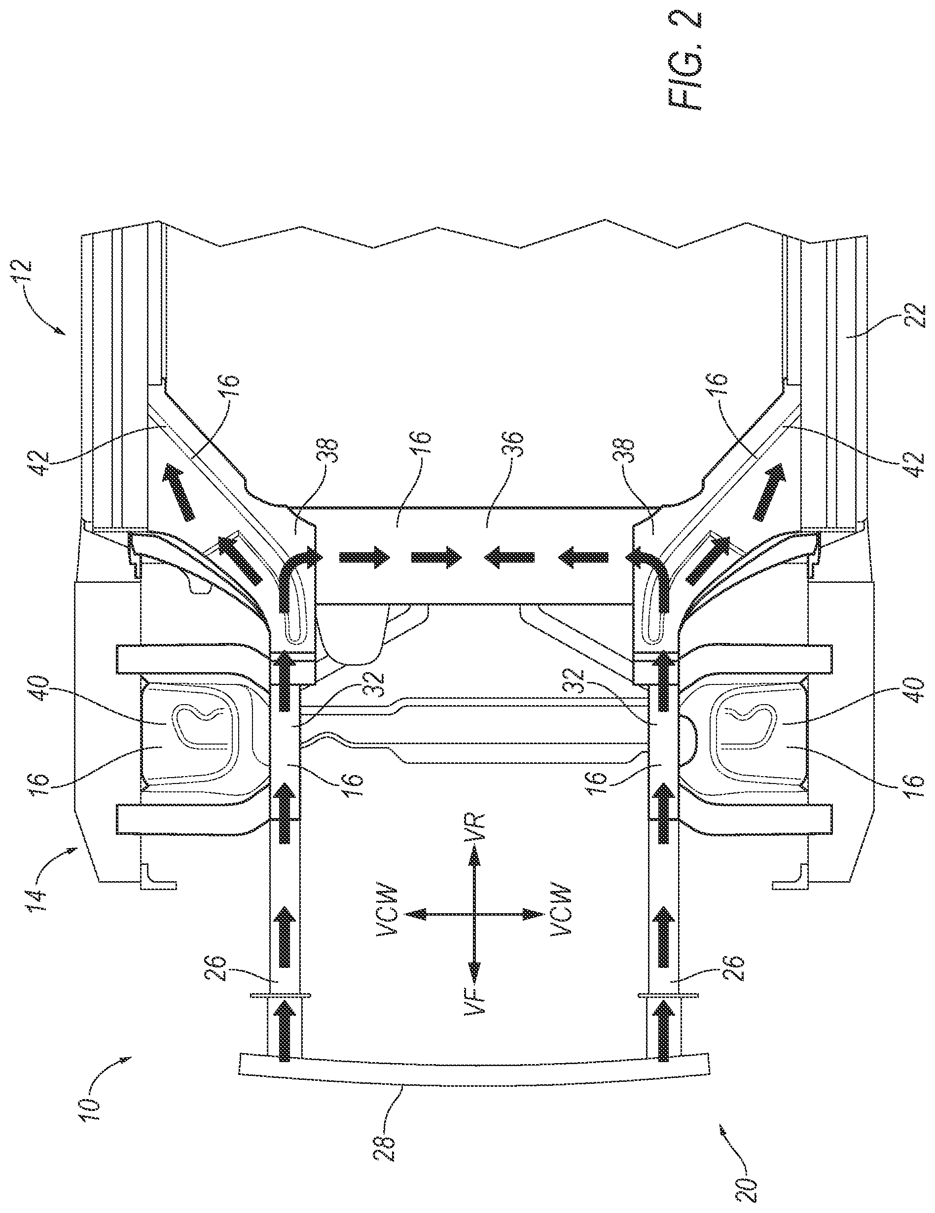 Patent US11780505 Figure 2 – Hybrid cast vehicle assembly with structural reinforcements