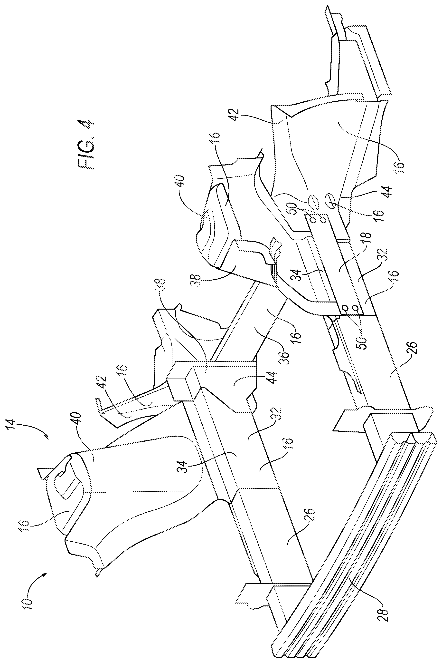 Patent US11780505 Figure 4 – Hybrid cast vehicle assembly with structural reinforcements