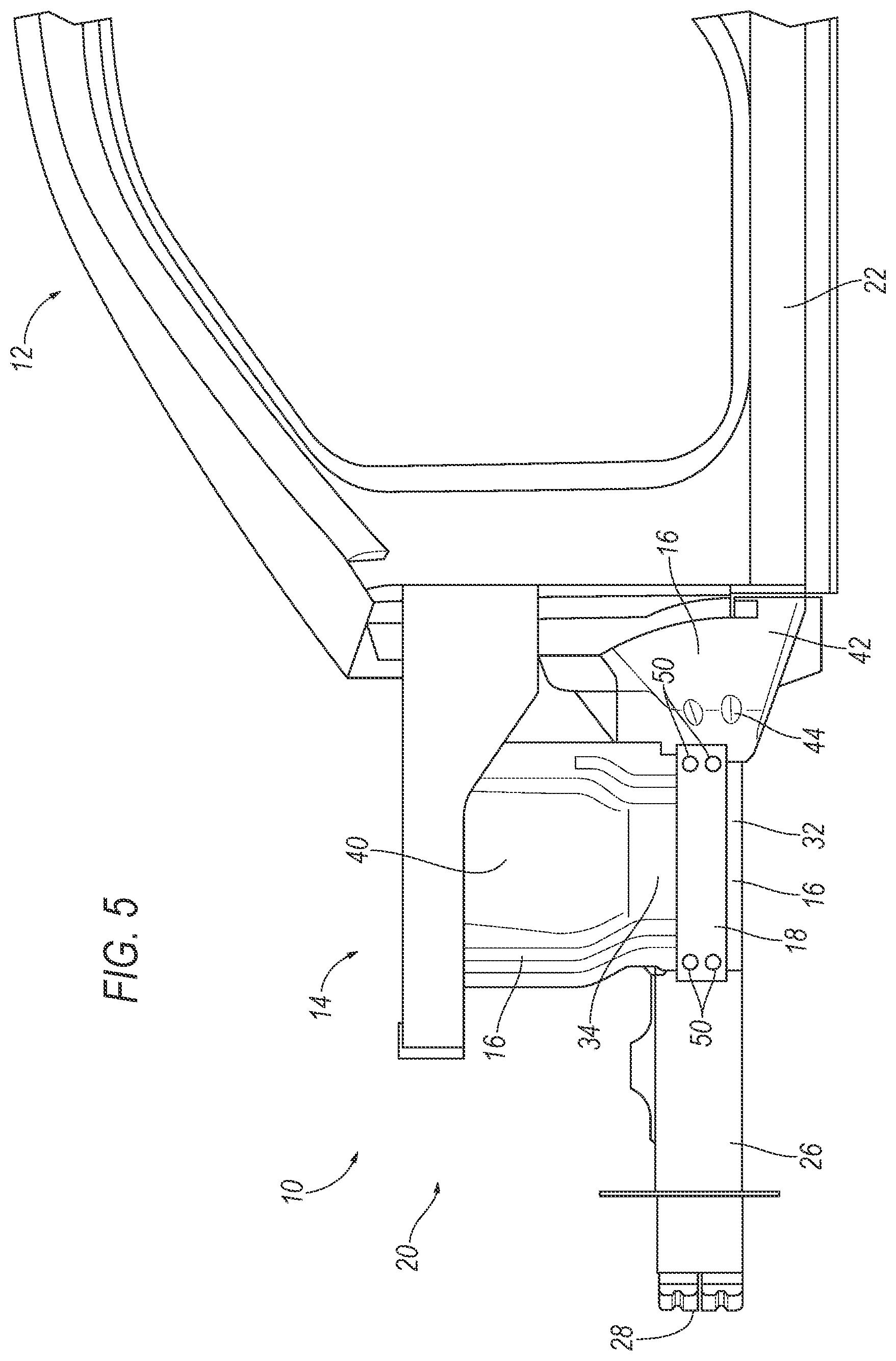 Patent US11780505 Figure 5 – Hybrid cast vehicle assembly with structural reinforcements