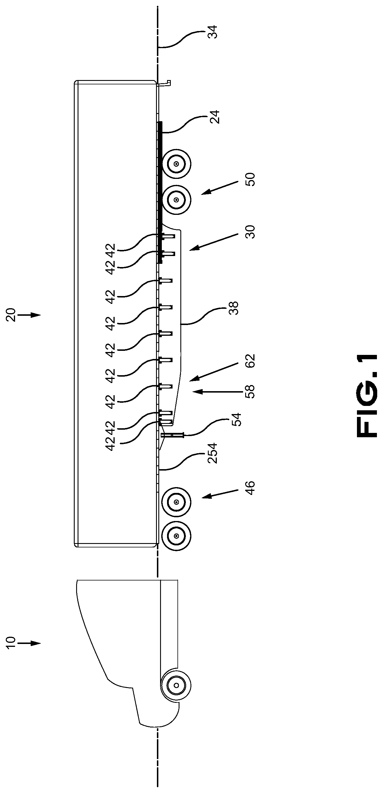 Patent US11780510 Figure 1 – Aerodynamic skirt securing connector comprising a stabilizer