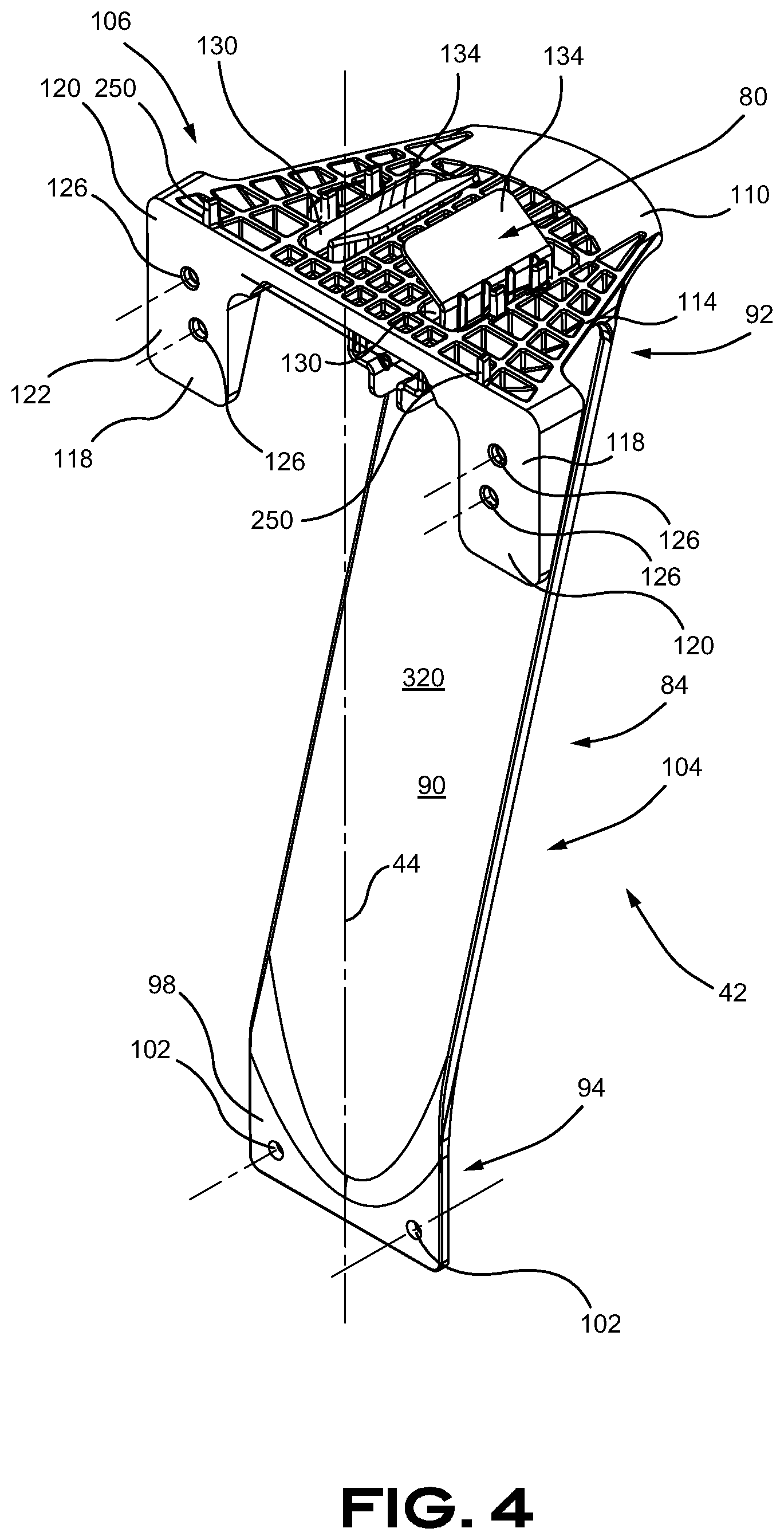 Patent US11780510 Figure 4 – Aerodynamic skirt securing connector comprising a stabilizer