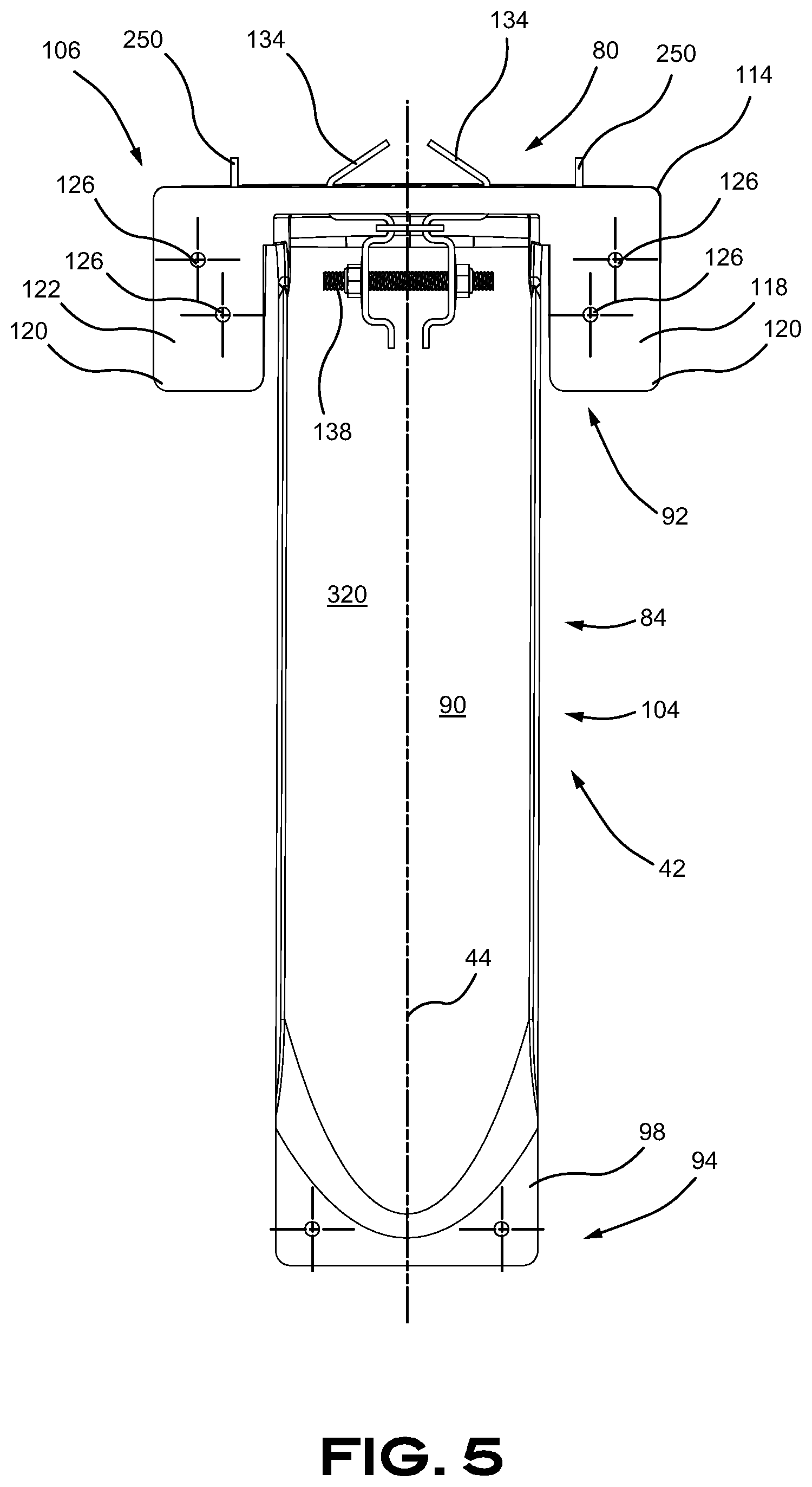 Patent US11780510 Figure 5 – Aerodynamic skirt securing connector comprising a stabilizer