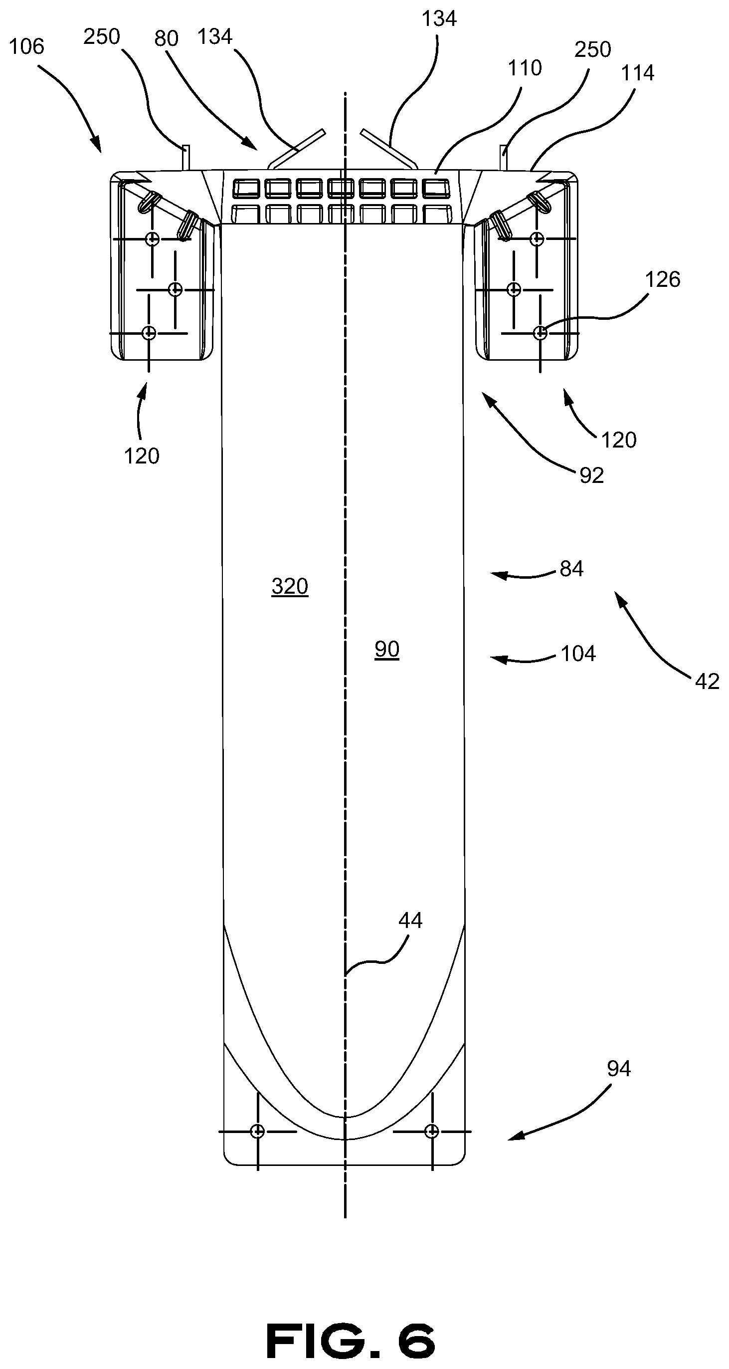Patent US11780510 Figure 6 – Aerodynamic skirt securing connector comprising a stabilizer