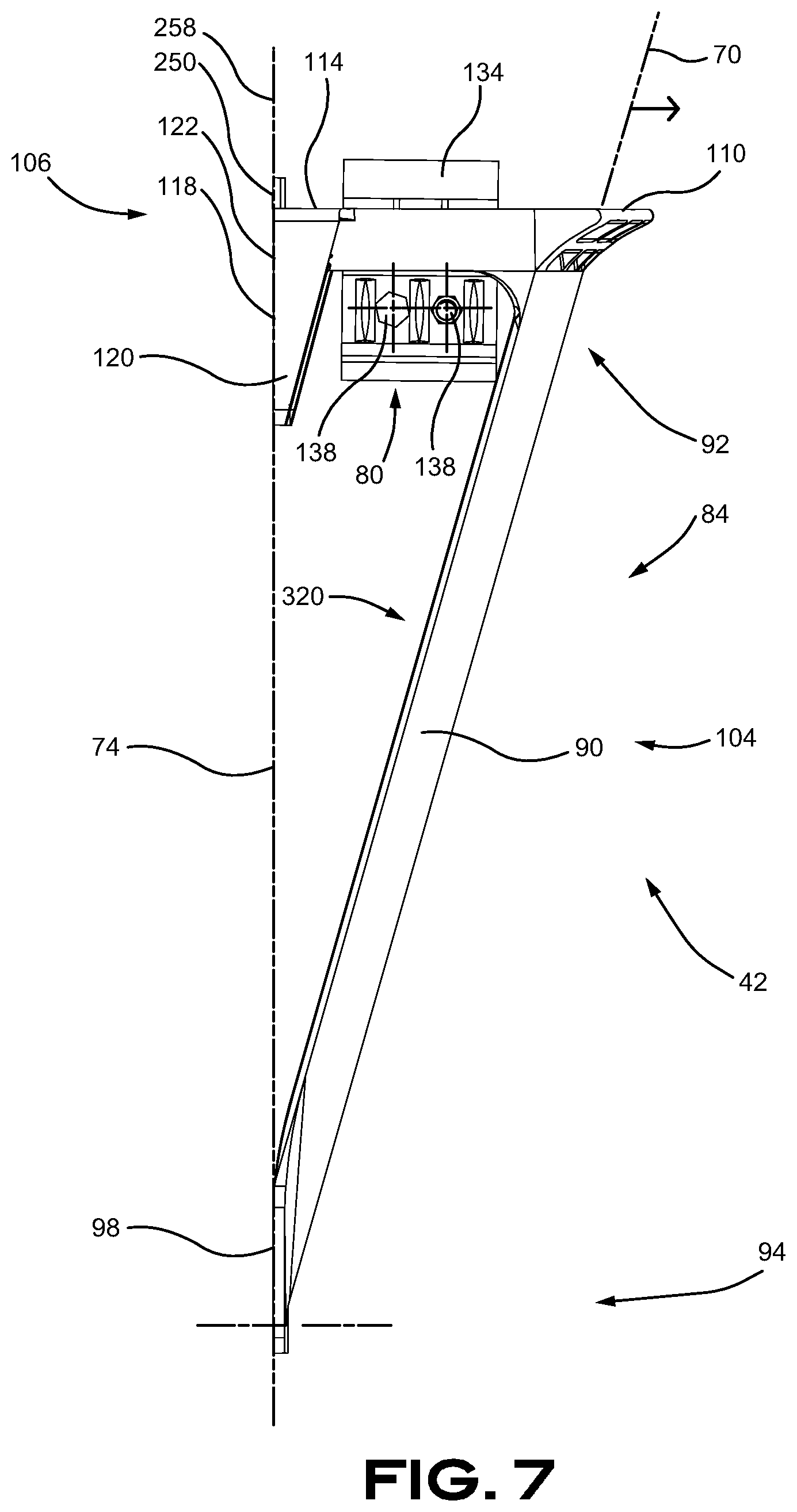 Patent US11780510 Figure 7 – Aerodynamic skirt securing connector comprising a stabilizer