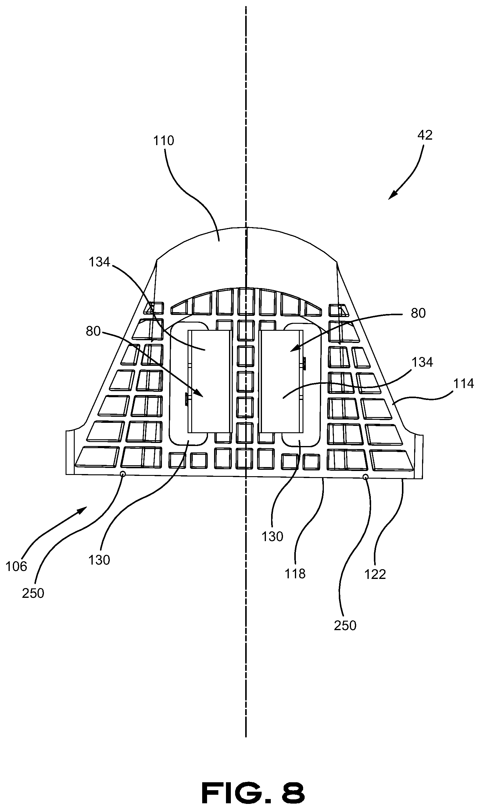 Patent US11780510 Figure 8 – Aerodynamic skirt securing connector comprising a stabilizer