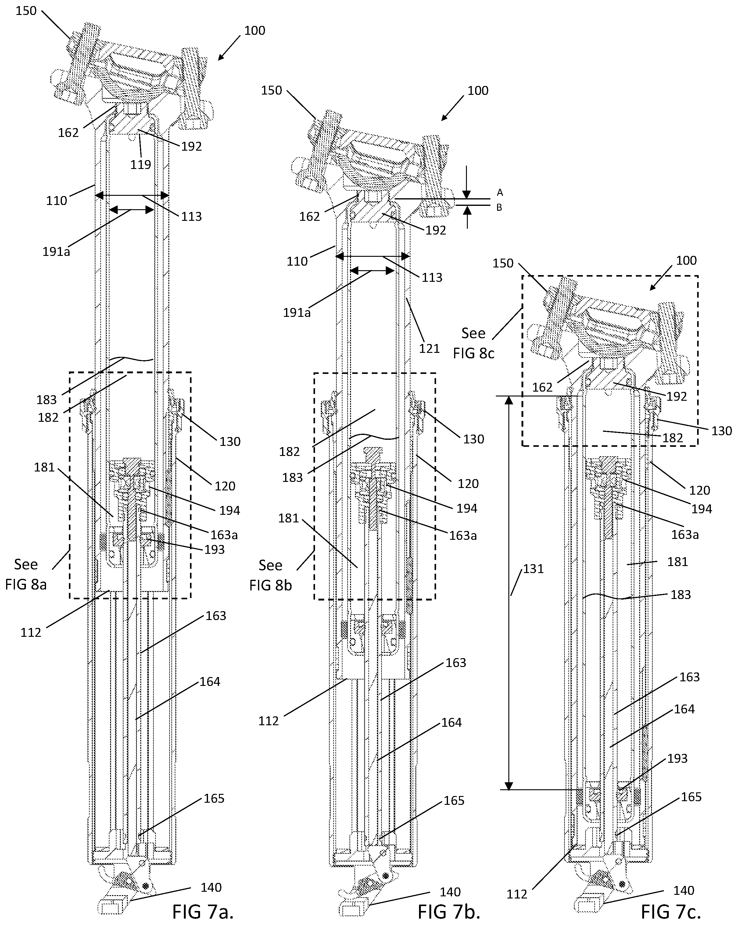 Patent US11780520 Figure 5 – Bicycle dropper seat post assembly with a narrow gas spring cartridge