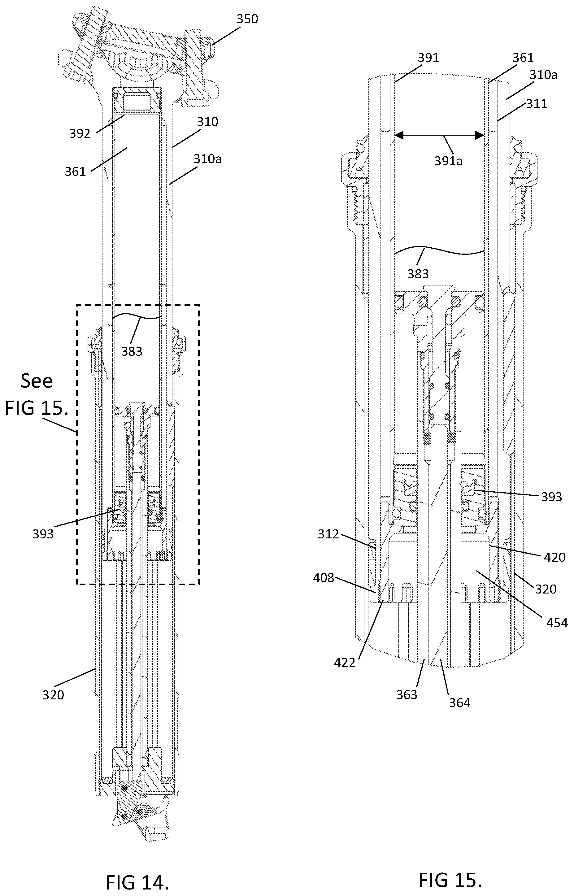 Patent US11780520 Figure 11 – Bicycle dropper seat post assembly with a narrow gas spring cartridge