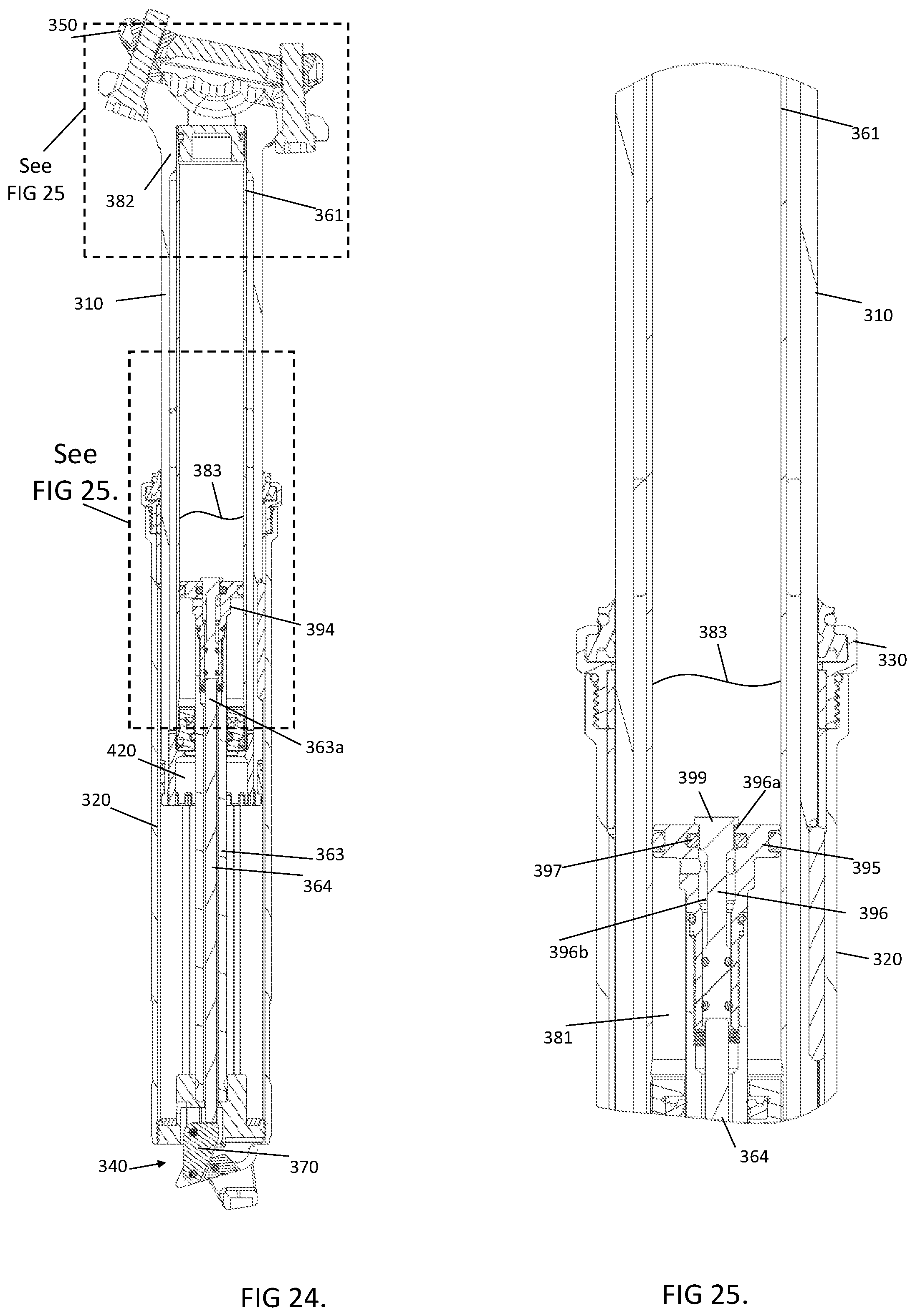 Patent US11780520 Figure 15 – Bicycle dropper seat post assembly with a narrow gas spring cartridge